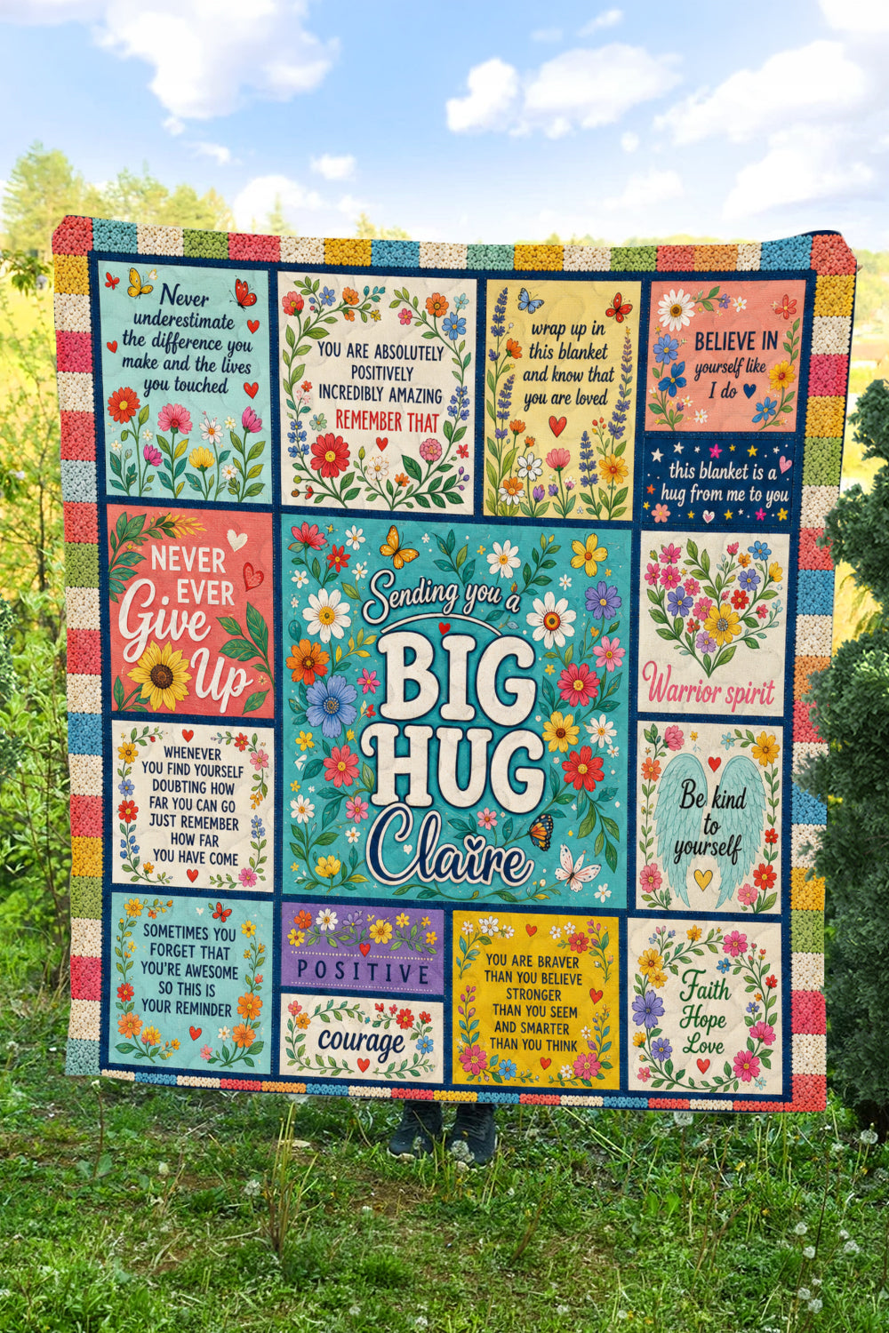 Sending Big Hug Colorful Floral Quilt Blanket