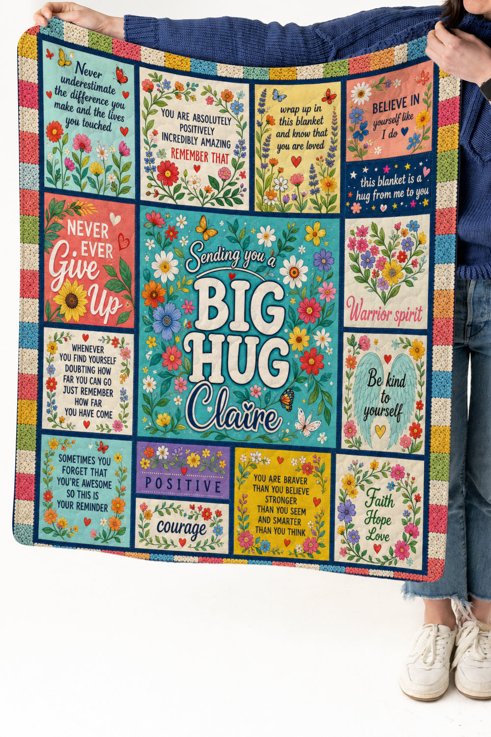 Sending Big Hug Colorful Floral Quilt Blanket