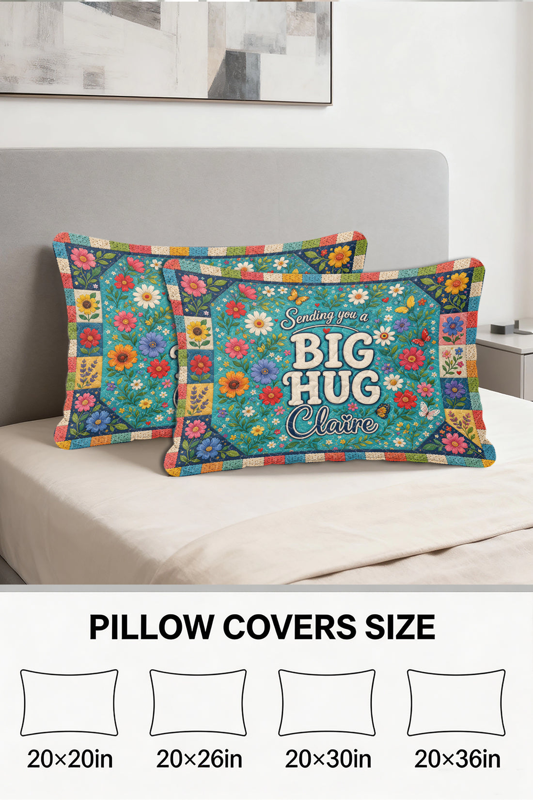 Sending Big Hug Colorful Floral Quilt Pillows