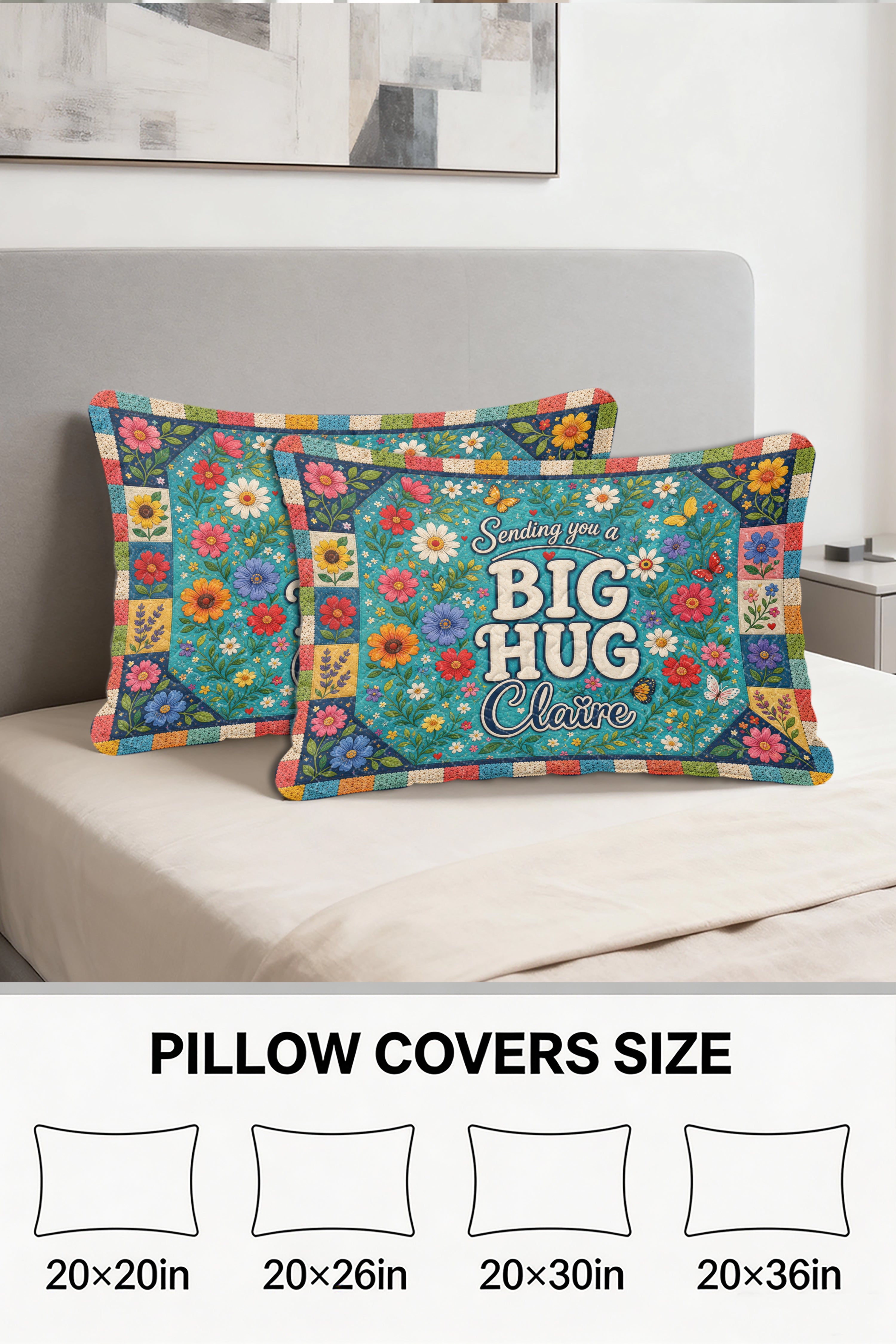 Sending Big Hug Colorful Floral Quilt Pillows