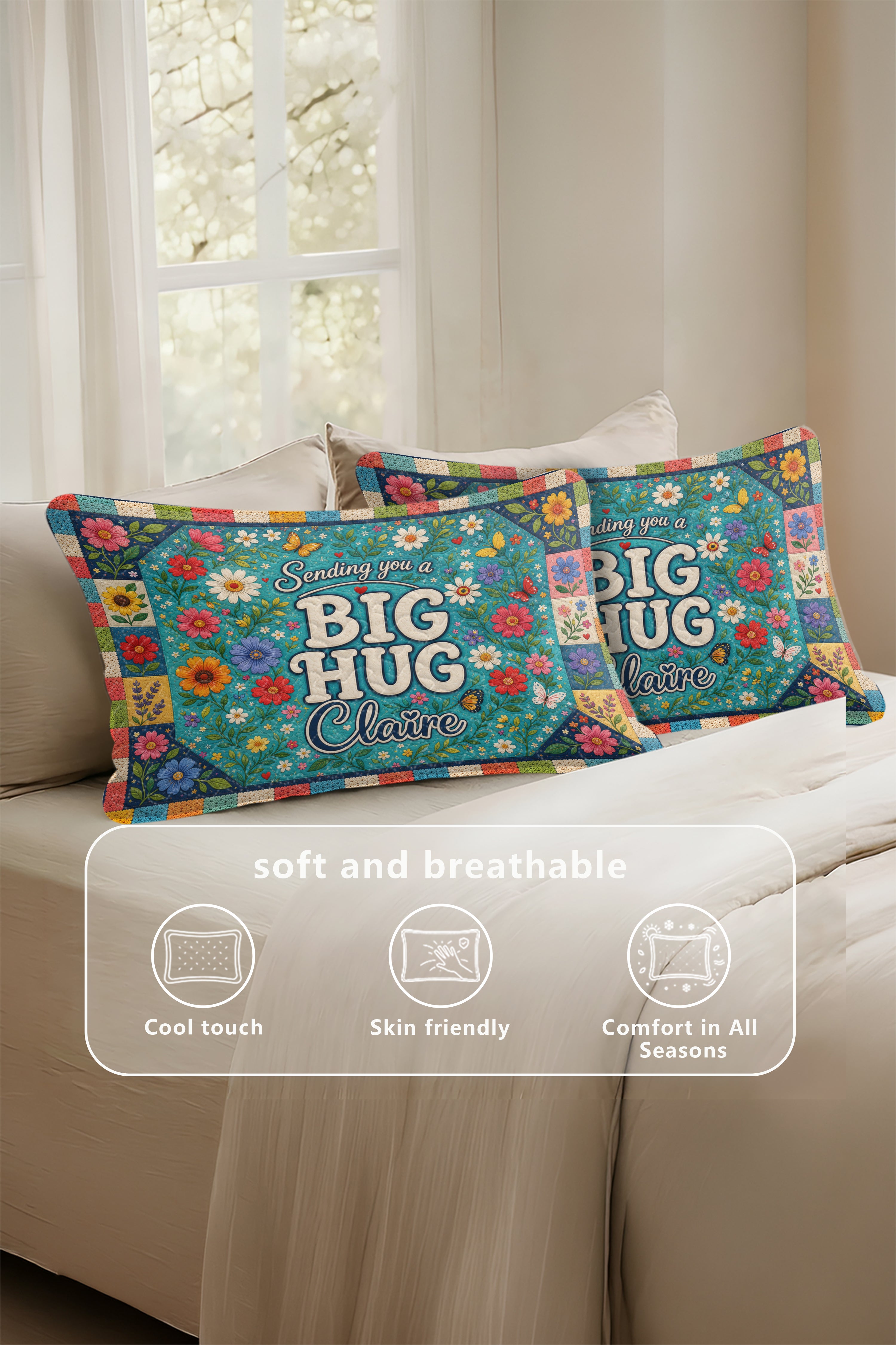 Sending Big Hug Colorful Floral Quilt Pillows