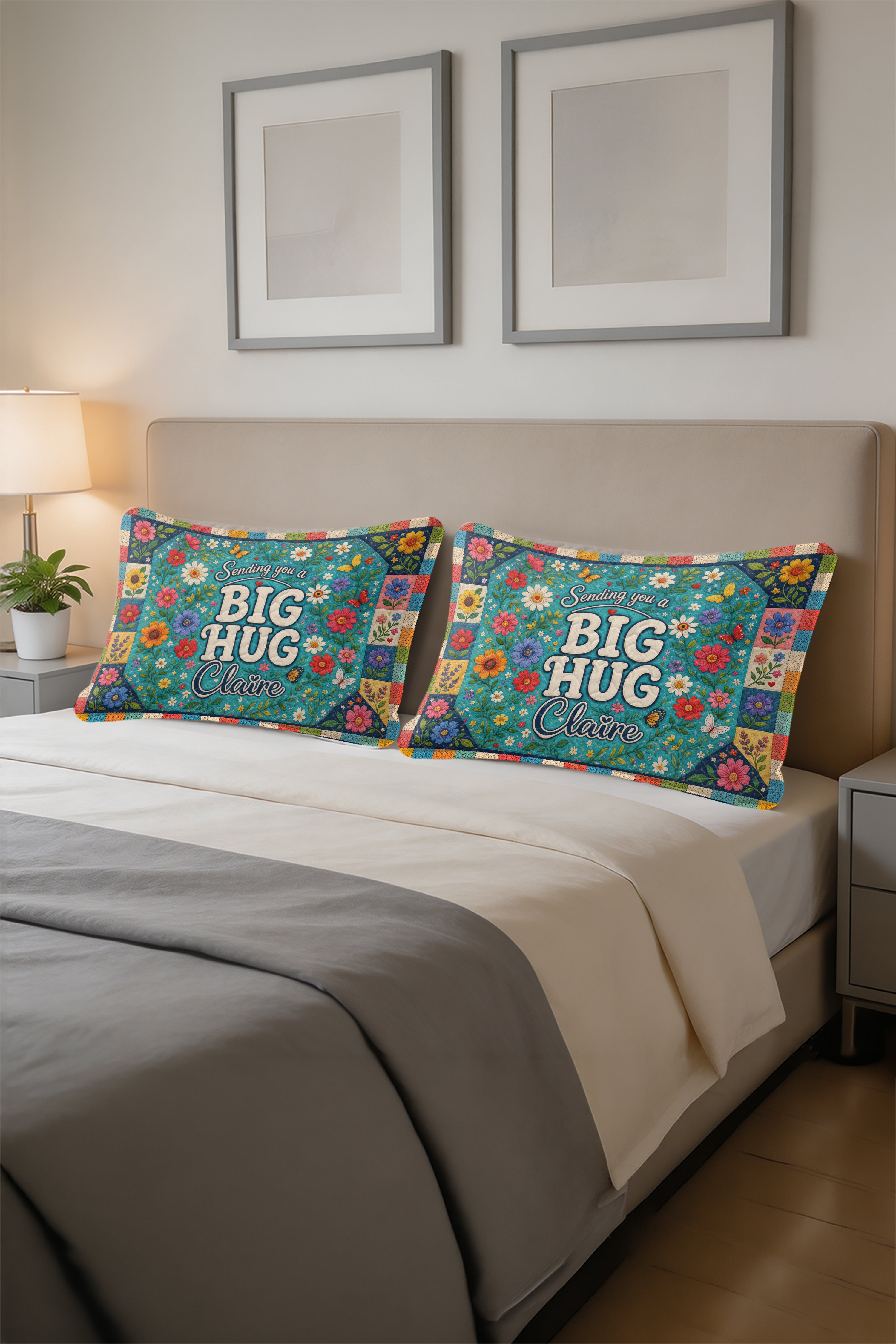Sending Big Hug Colorful Floral Quilt Pillows