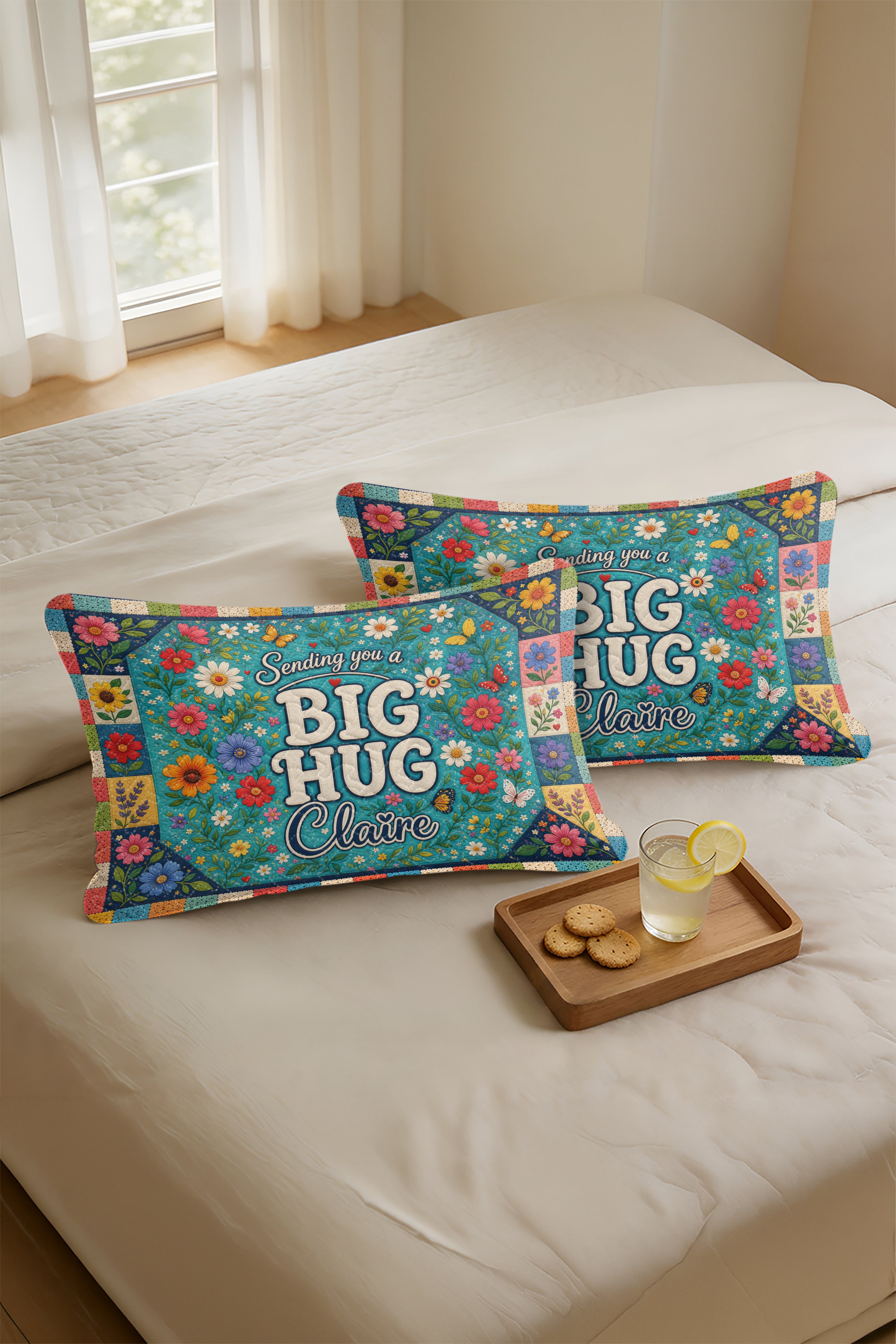 Sending Big Hug Colorful Floral Quilt Pillows