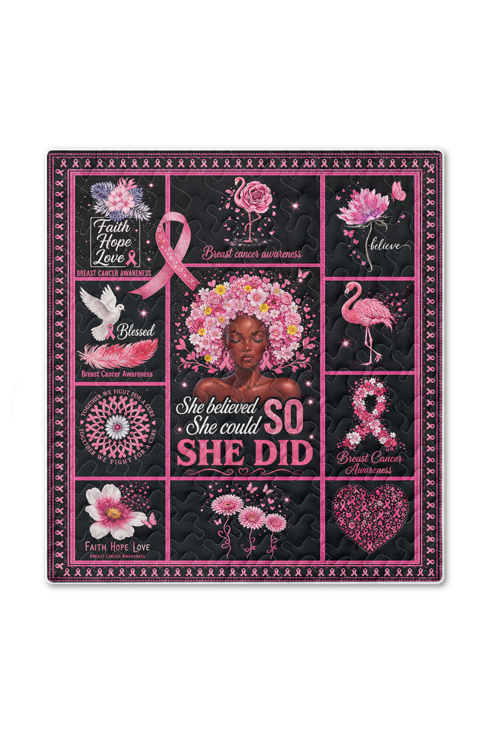 She Believed She Could So She Did Flamingo Quilt Blanket