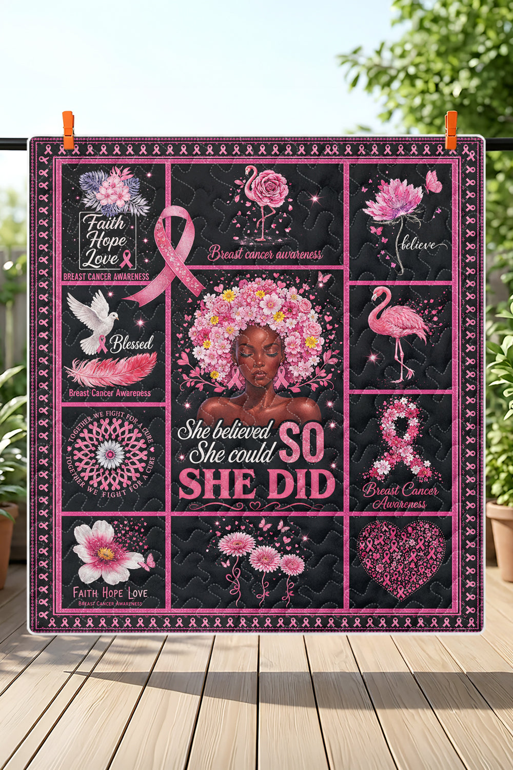 She Believed She Could So She Did Flamingo Quilt Blanket