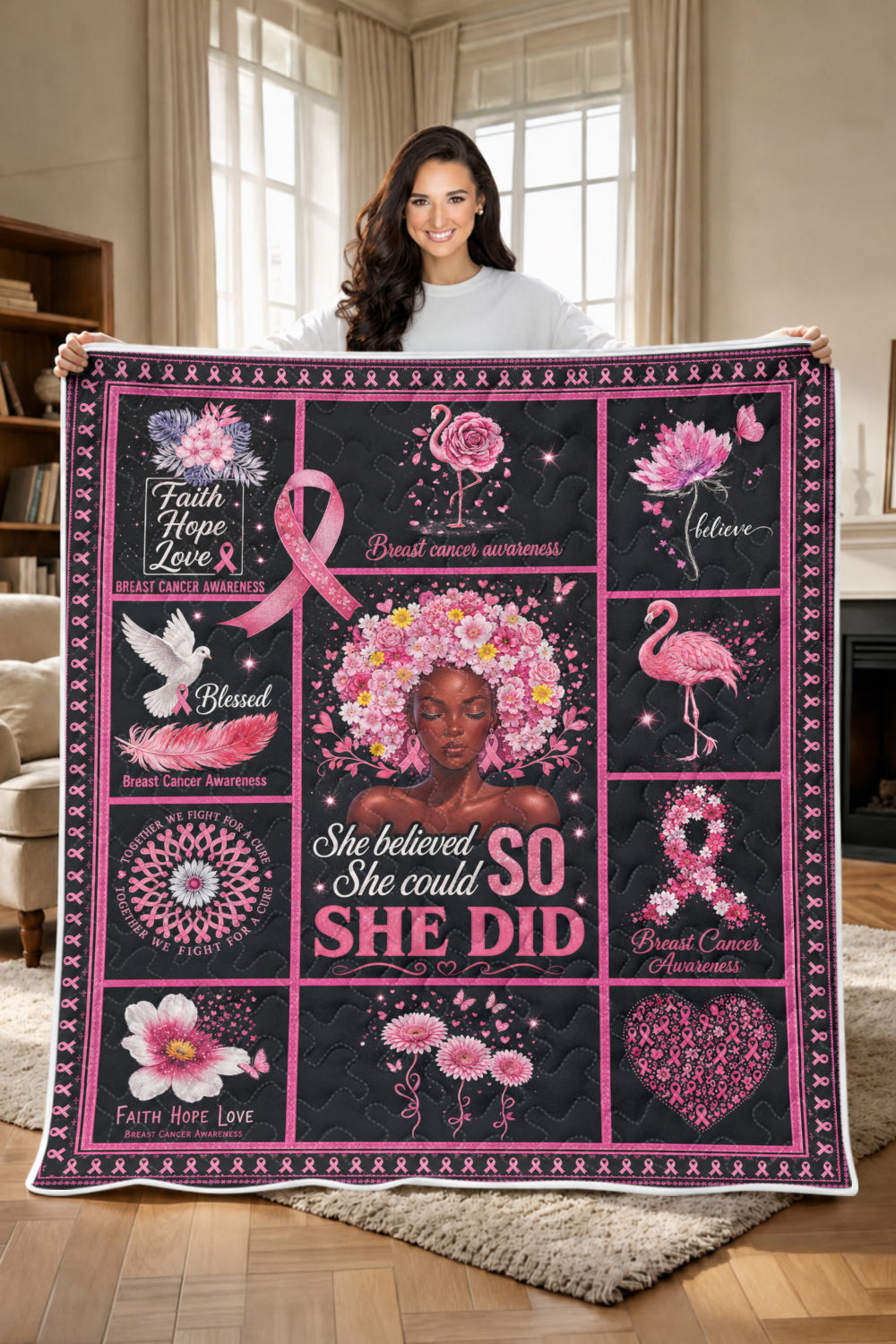 She Believed She Could So She Did Flamingo Quilt Blanket