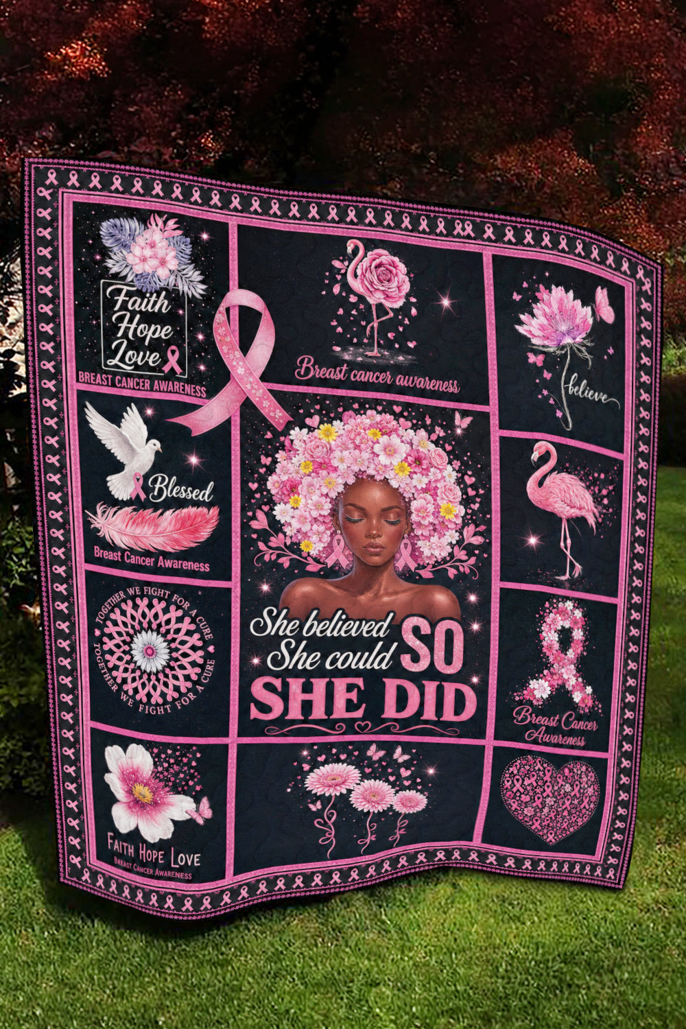 She Believed She Could So She Did Flamingo Quilt Blanket