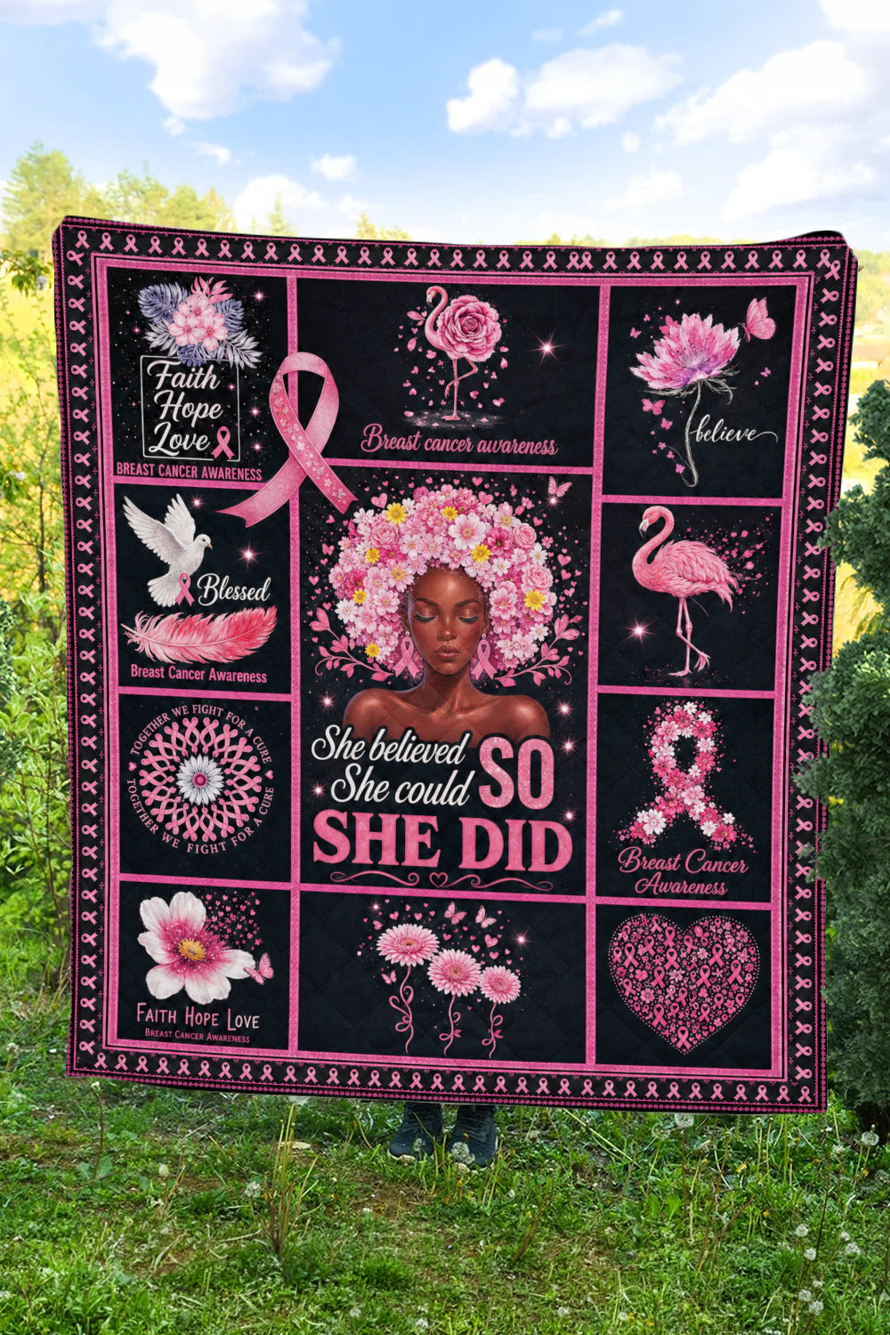 She Believed She Could So She Did Flamingo Quilt Blanket