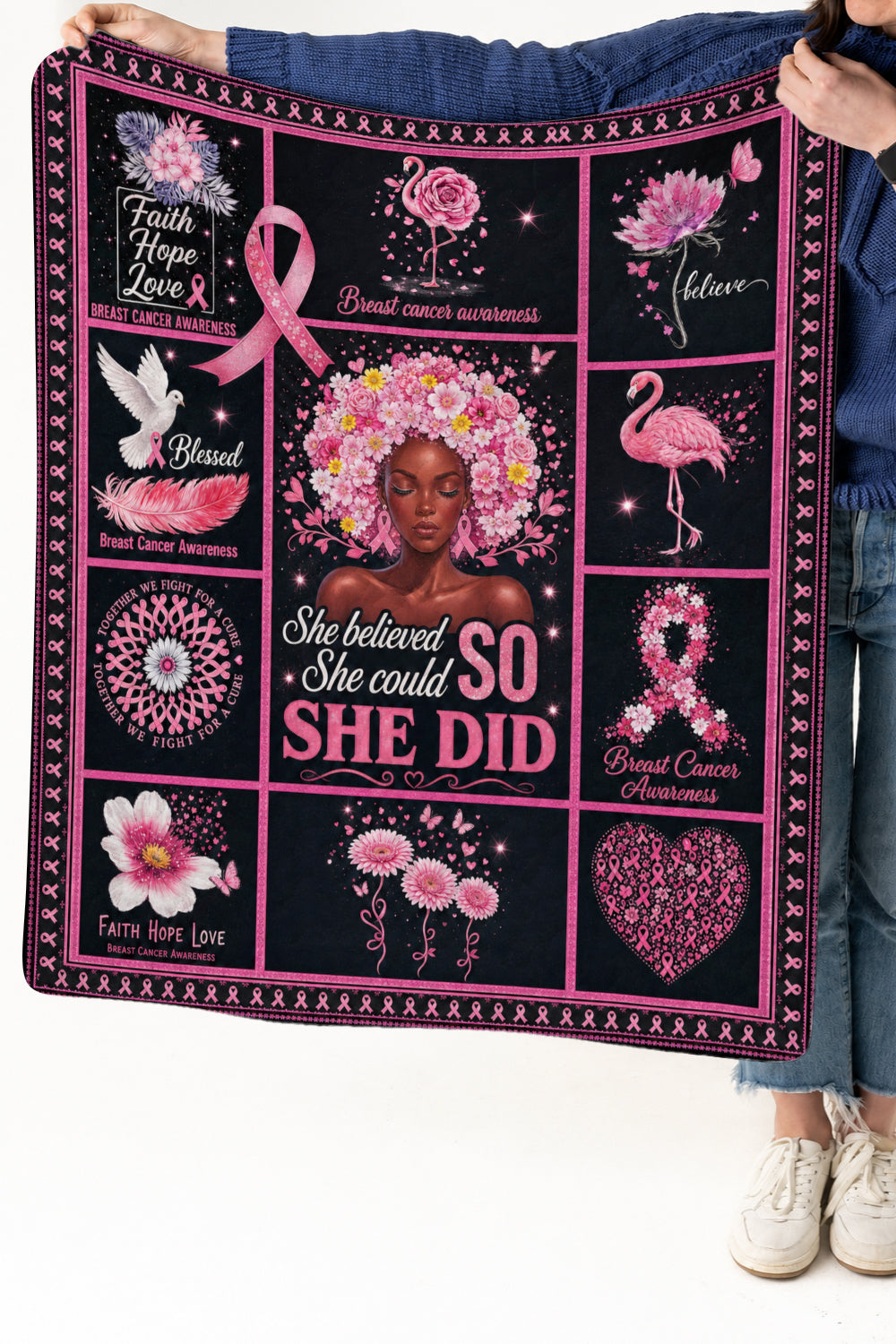 She Believed She Could So She Did Flamingo Quilt Blanket