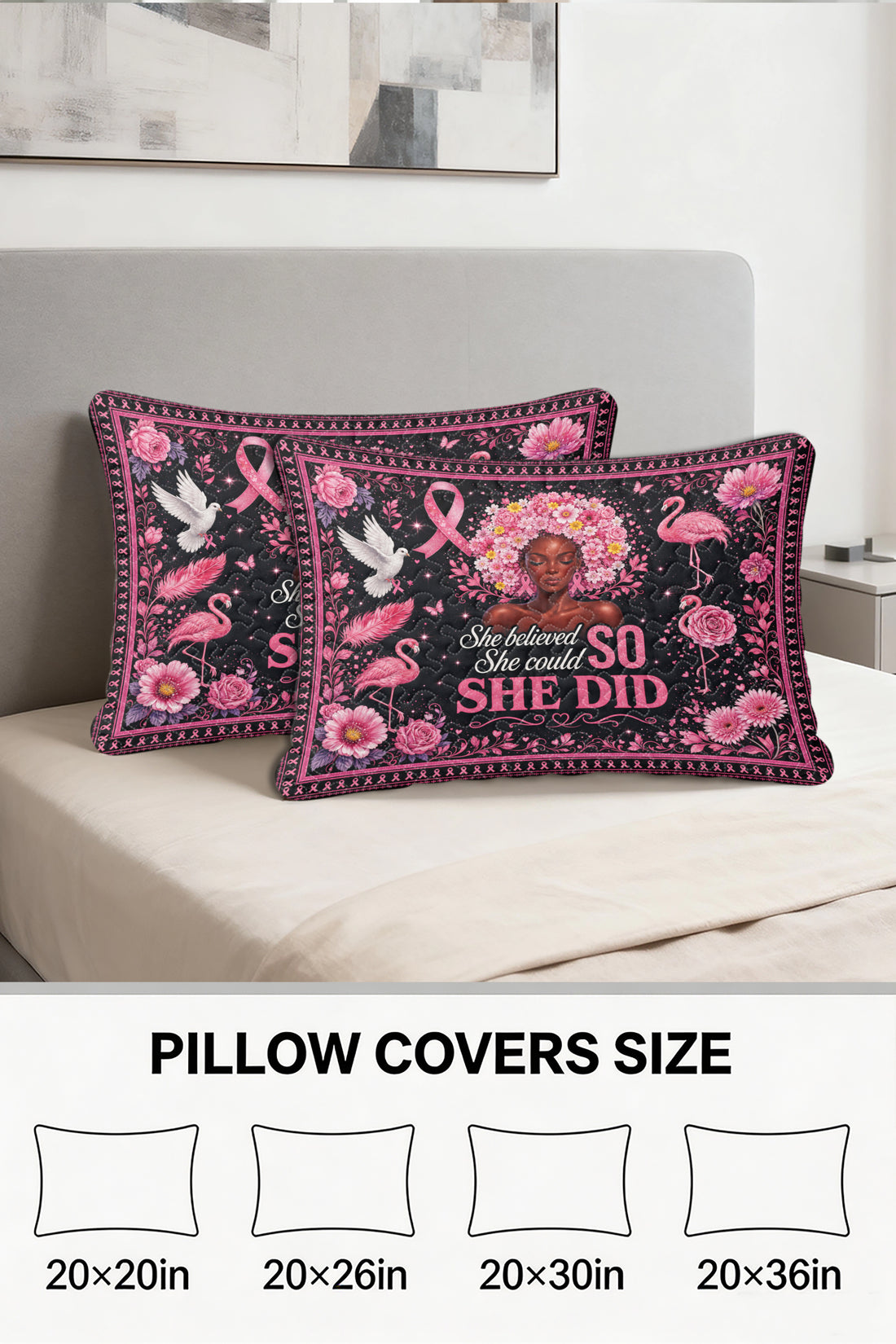 She Believed She Could So She Did Flamingo Quilt Pillows