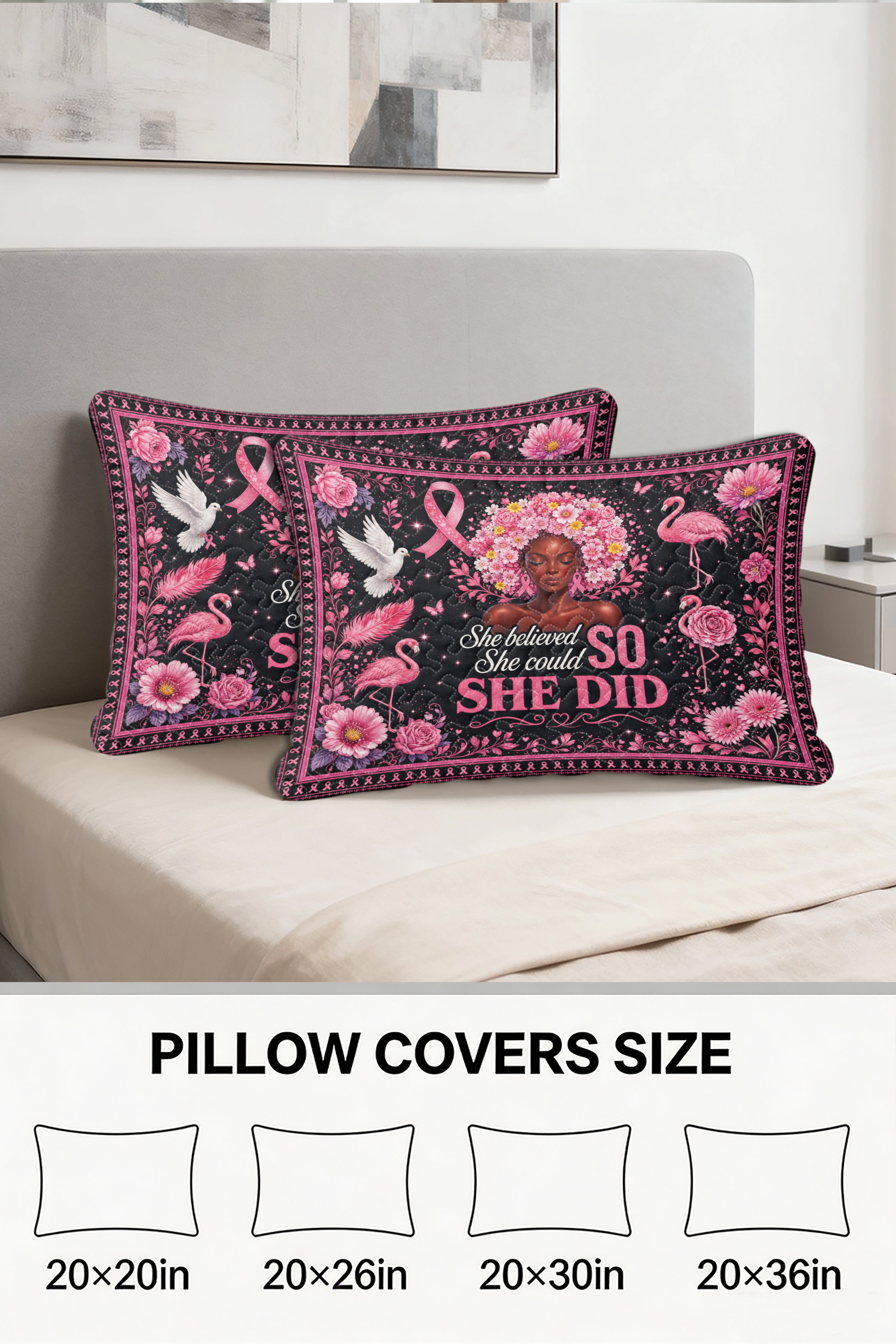 She Believed She Could So She Did Flamingo Quilt Pillows