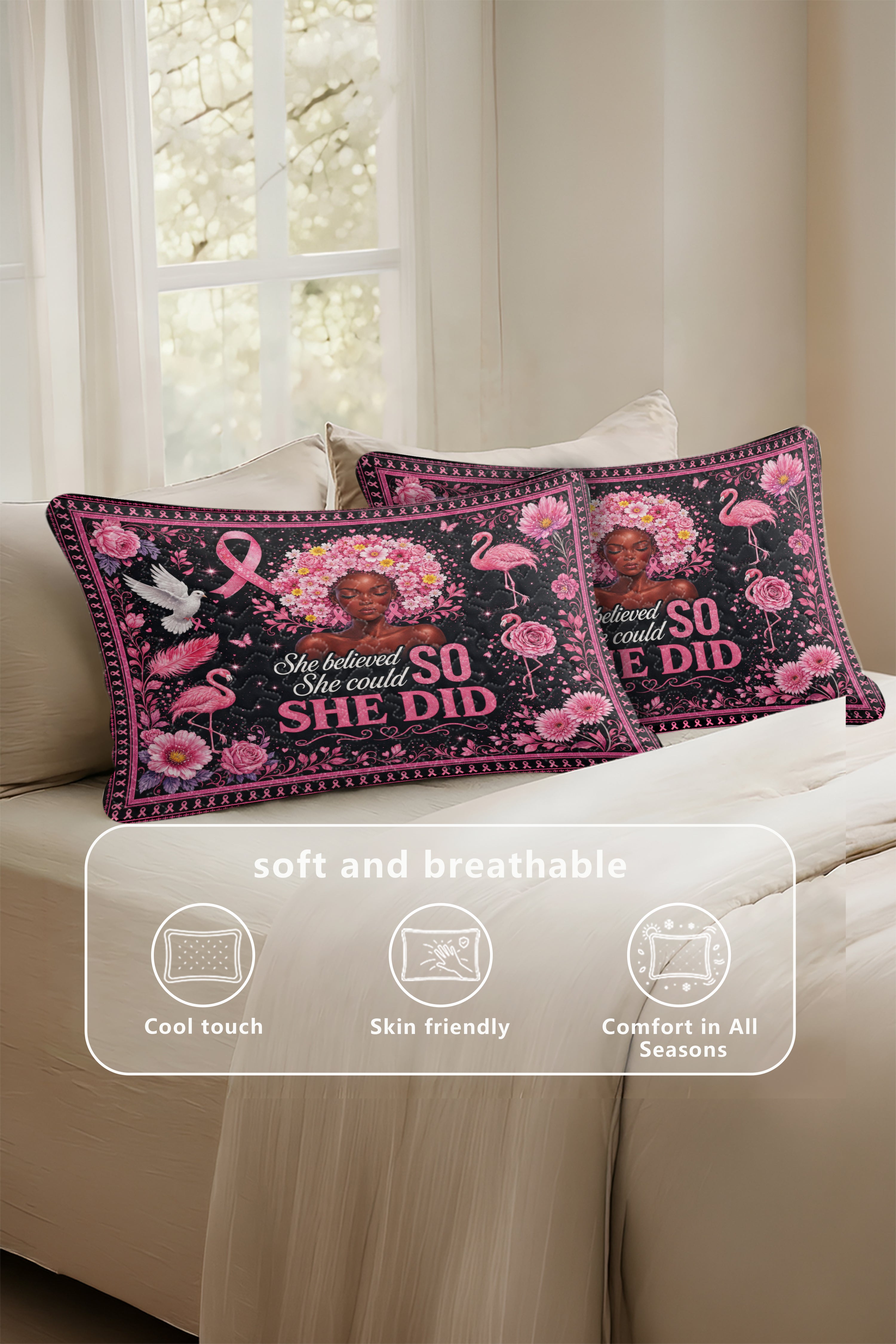 She Believed She Could So She Did Flamingo Quilt Pillows