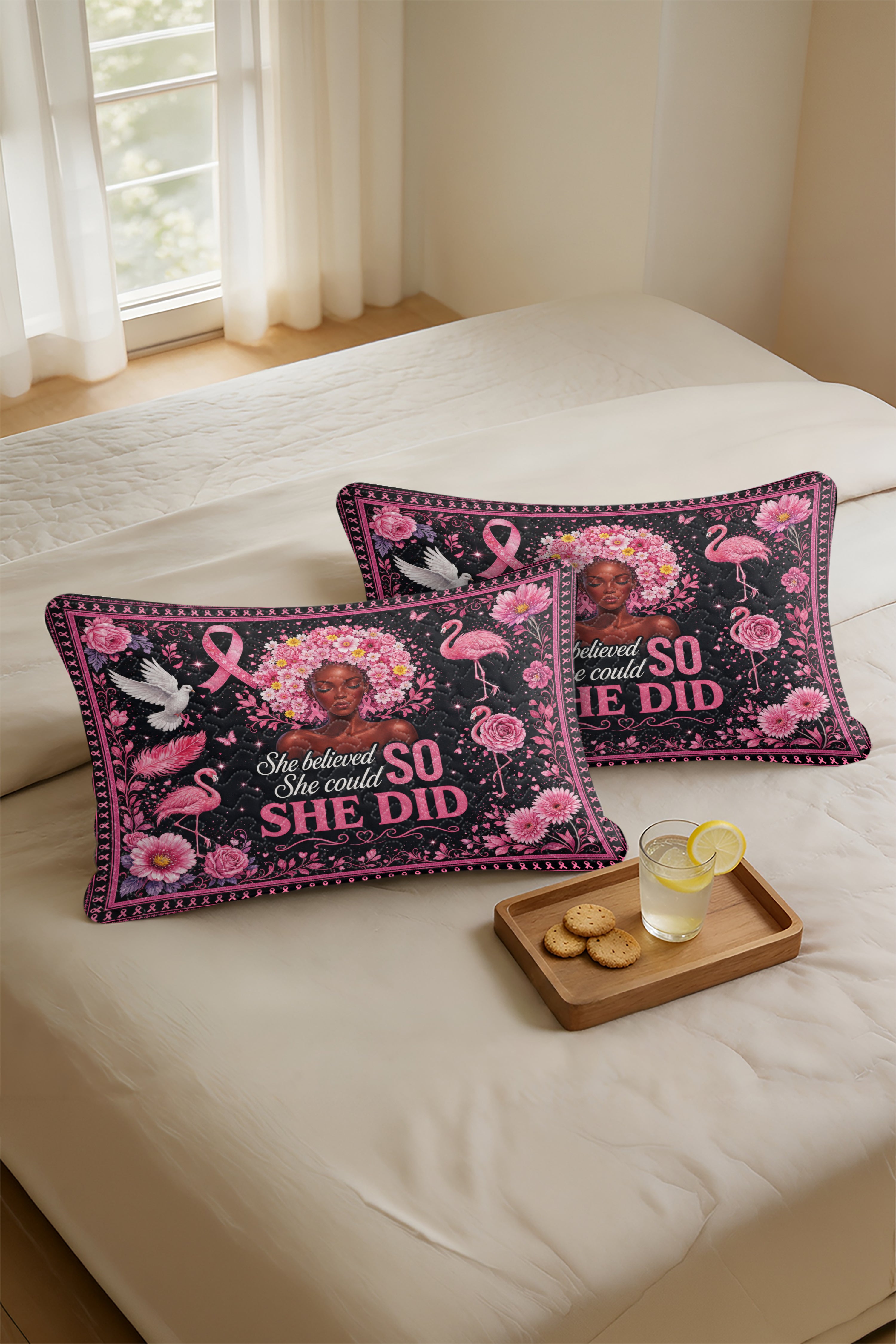 She Believed She Could So She Did Flamingo Quilt Pillows