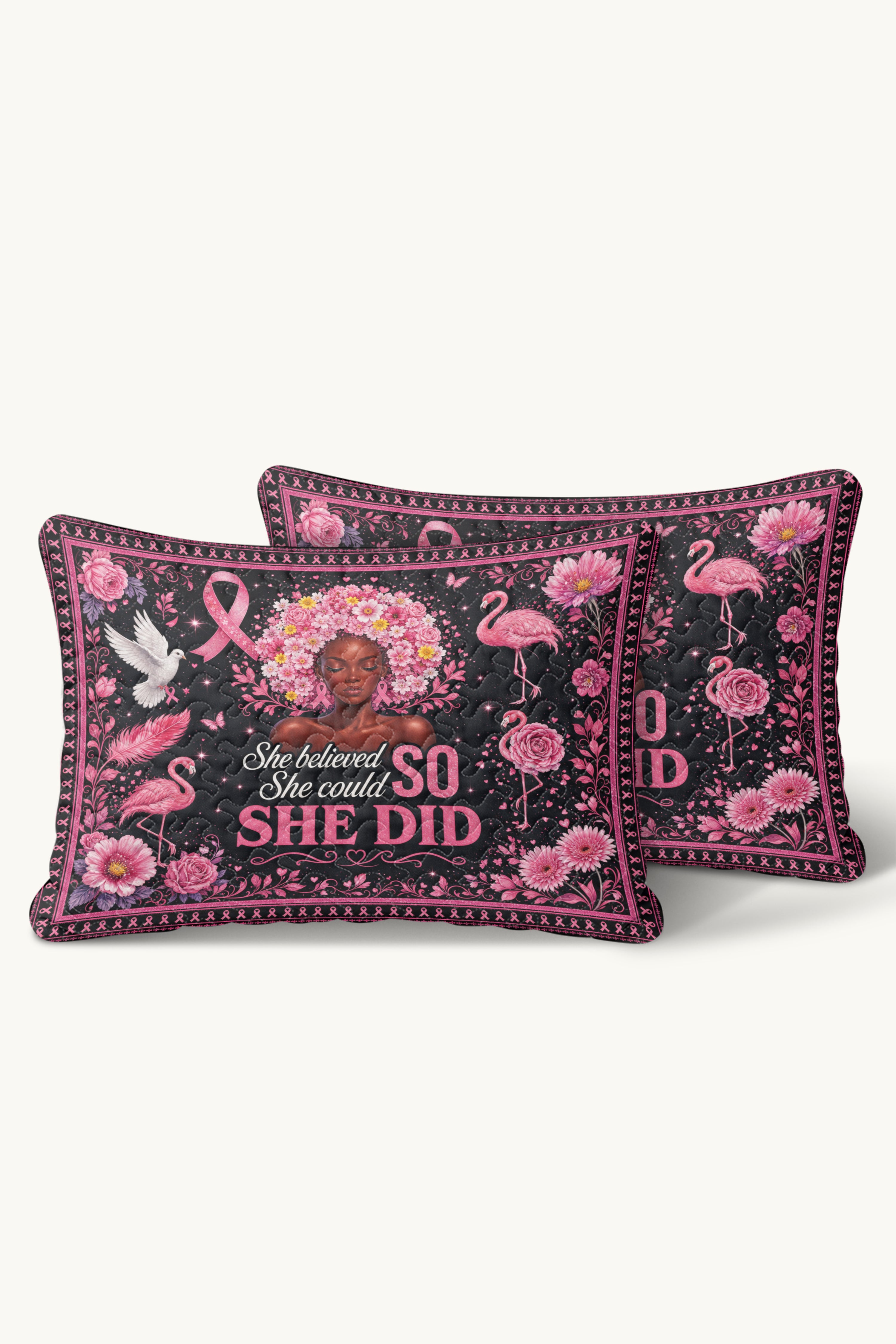 She Believed She Could So She Did Flamingo Quilt Pillows