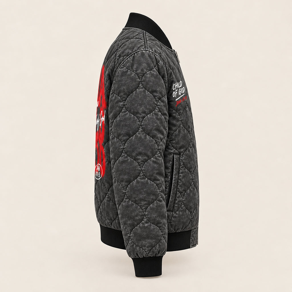 Spoiled Child Of God Quilted Bomber Jacket – view 5