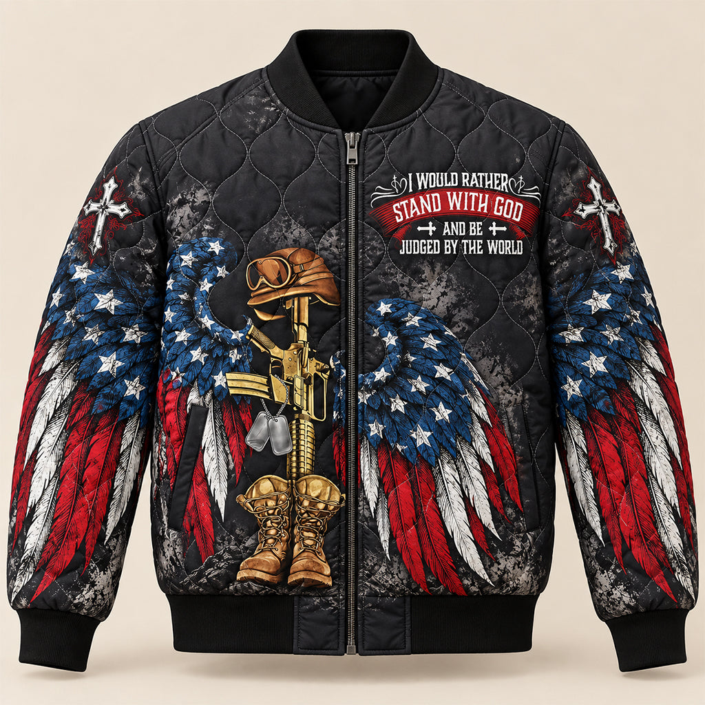 Stand With God Patriotic Quilted Jacket – view 5
