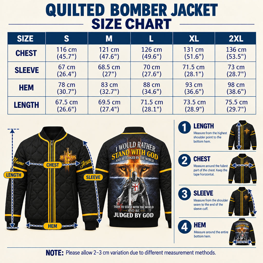 Stand With God Templar Knight Lion Quilted Bomber Jacket – view 9