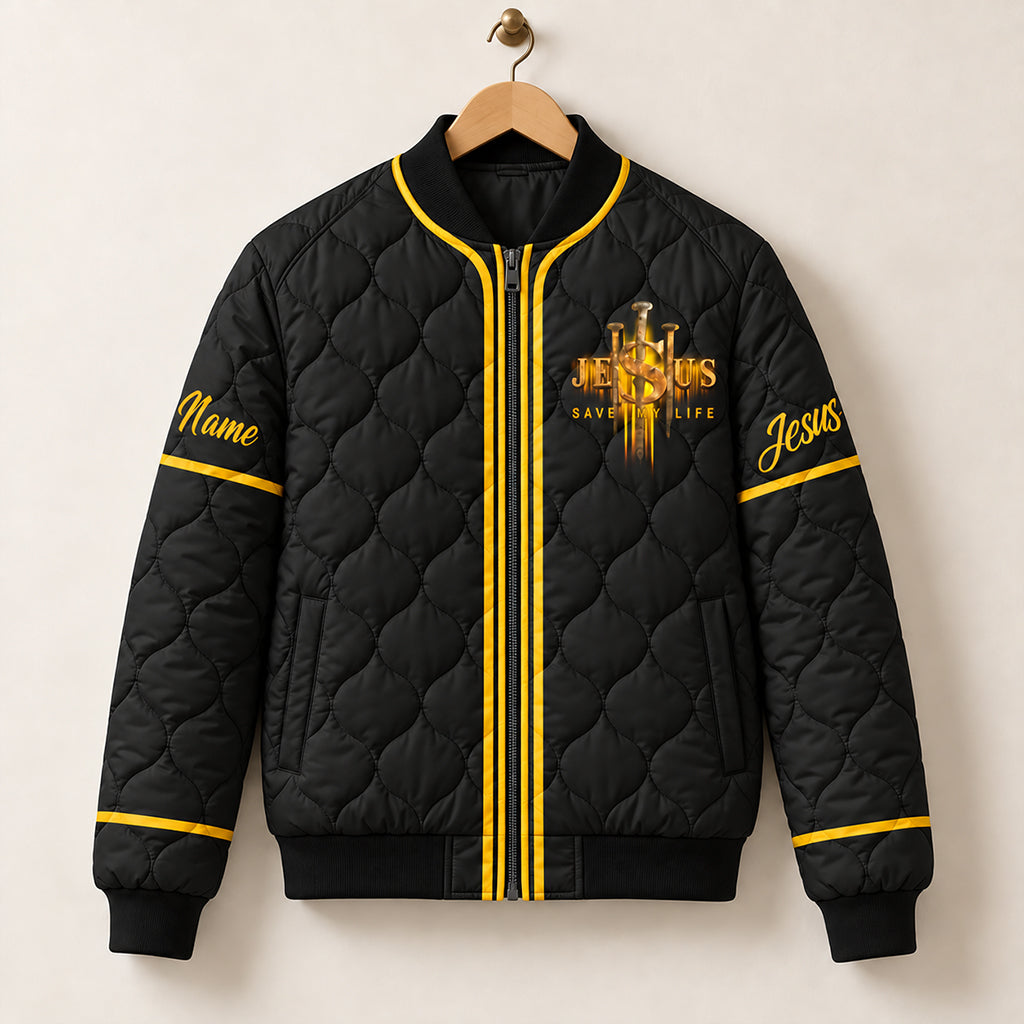 Stand With God Templar Knight Lion Quilted Bomber Jacket – view 7