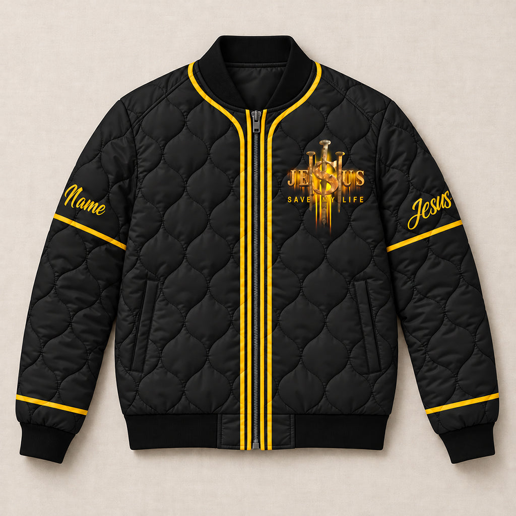 Stand With God Templar Knight Lion Quilted Bomber Jacket – view 4
