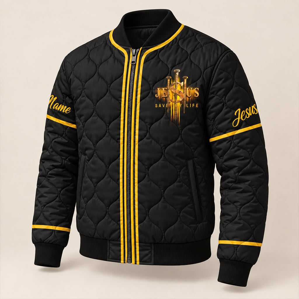 Stand With God Templar Knight Lion Quilted Bomber Jacket