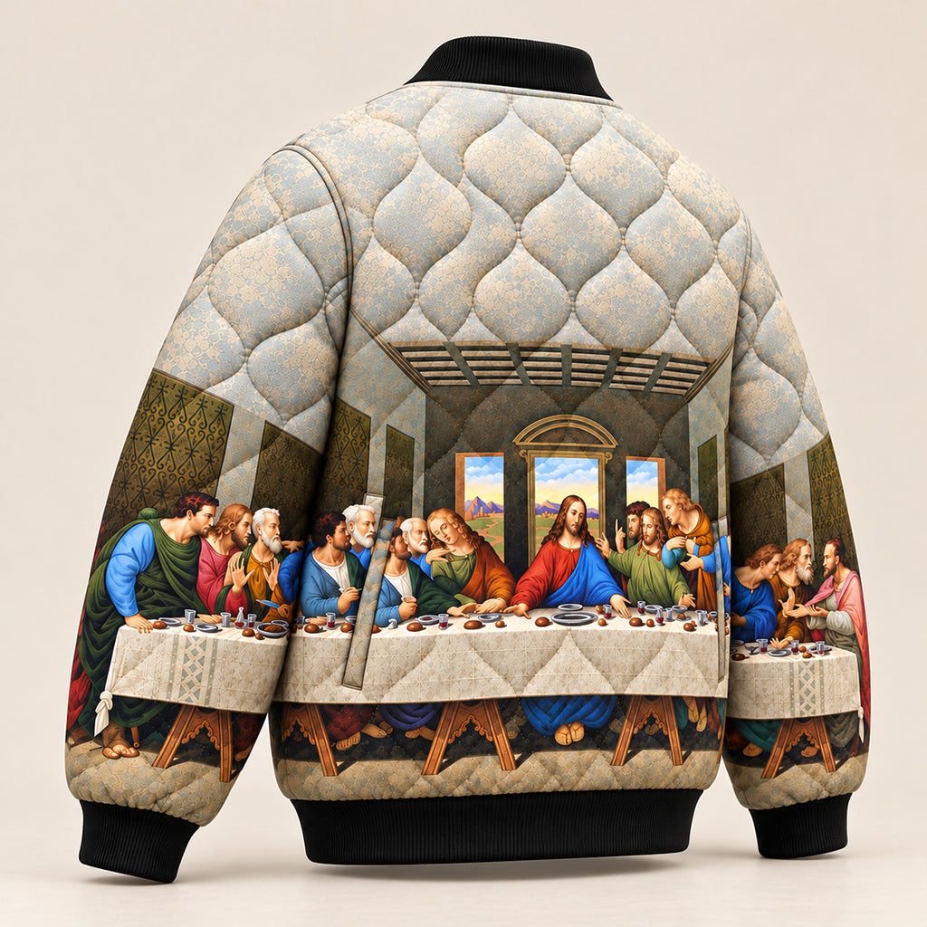 Renaissance Last Supper Art Quilted Bomber Jacket – view 4