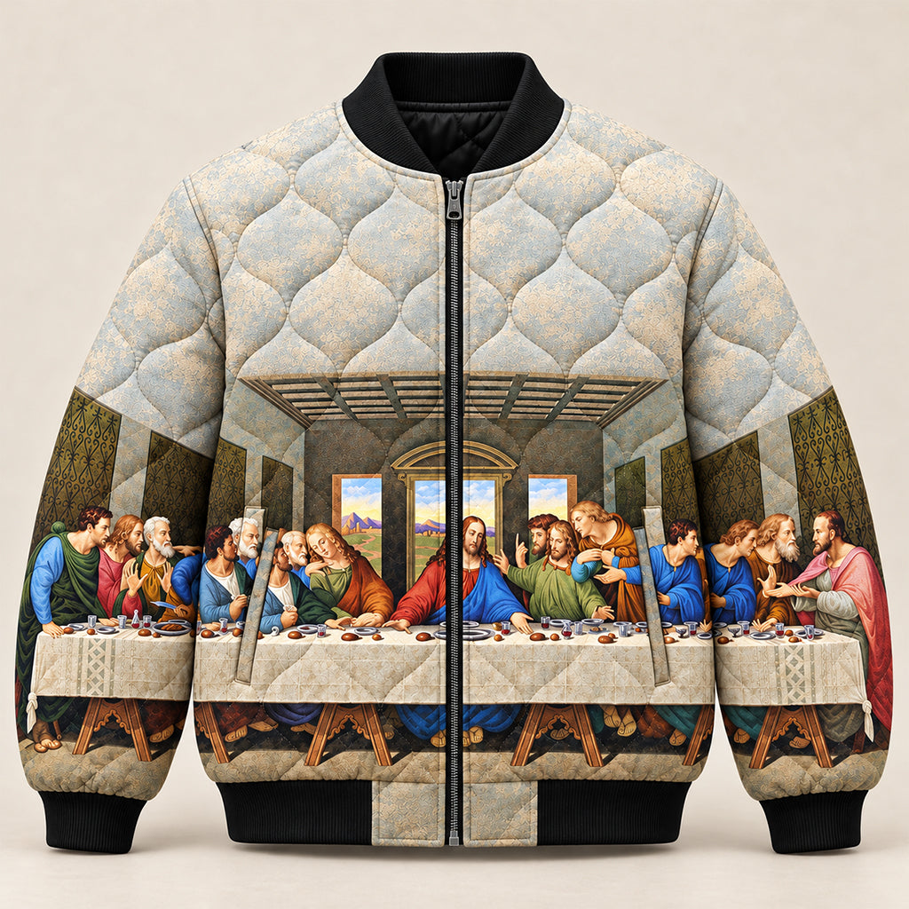 Renaissance Last Supper Art Quilted Bomber Jacket – view 8