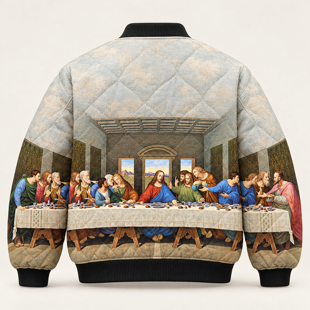 Renaissance Last Supper Art Quilted Bomber Jacket – view 9