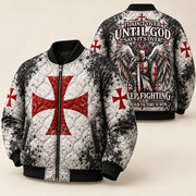 Templar Cross Keep Fighting Quilted Bomber Jacket