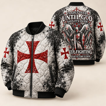 Templar Cross Keep Fighting Quilted Bomber Jacket