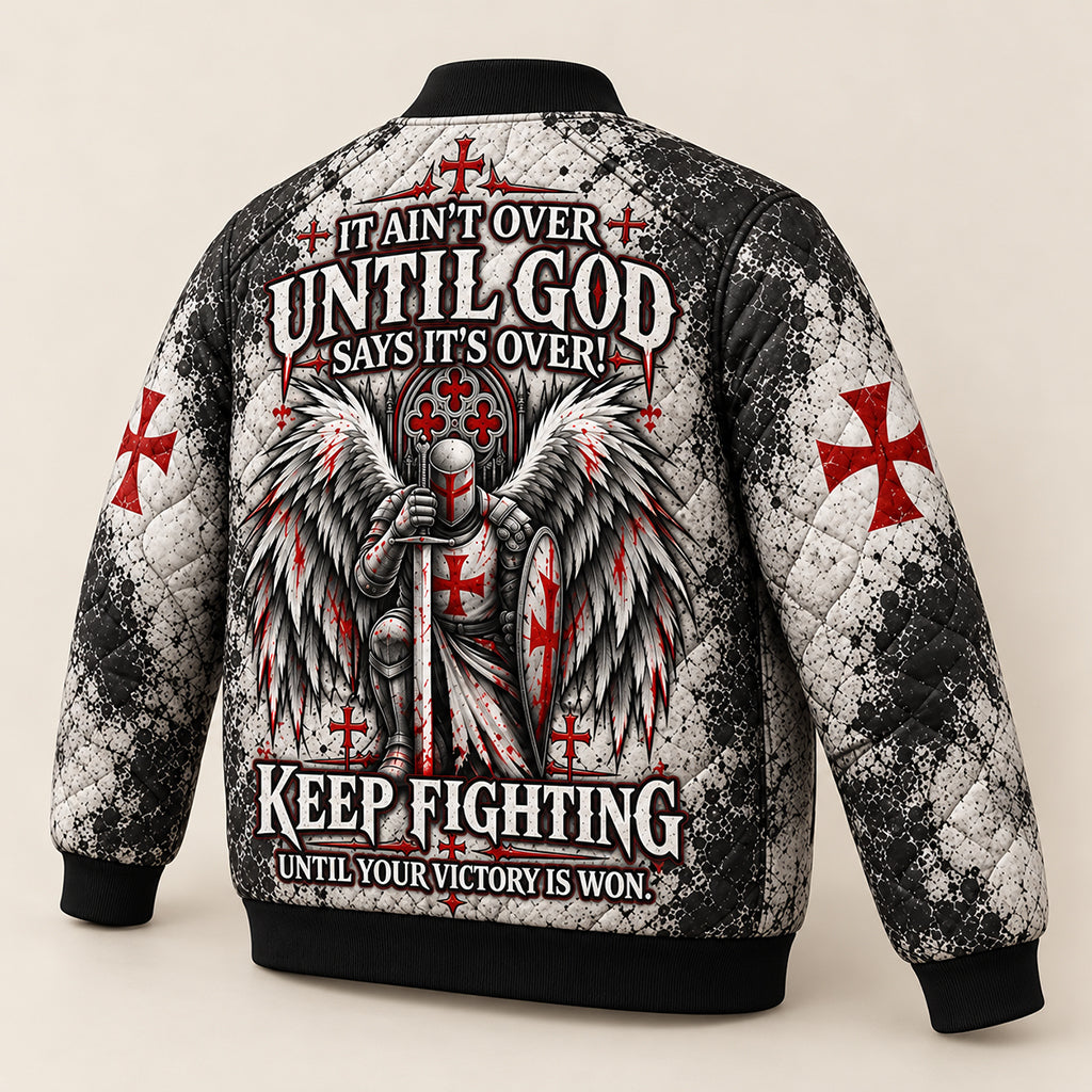 Templar Cross Keep Fighting Quilted Bomber Jacket