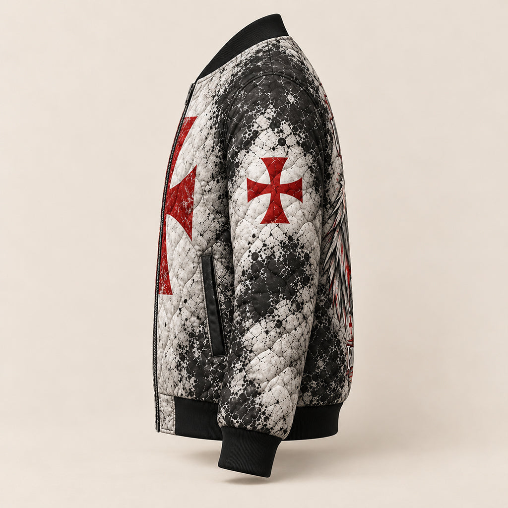 Templar Cross Keep Fighting Quilted Bomber Jacket