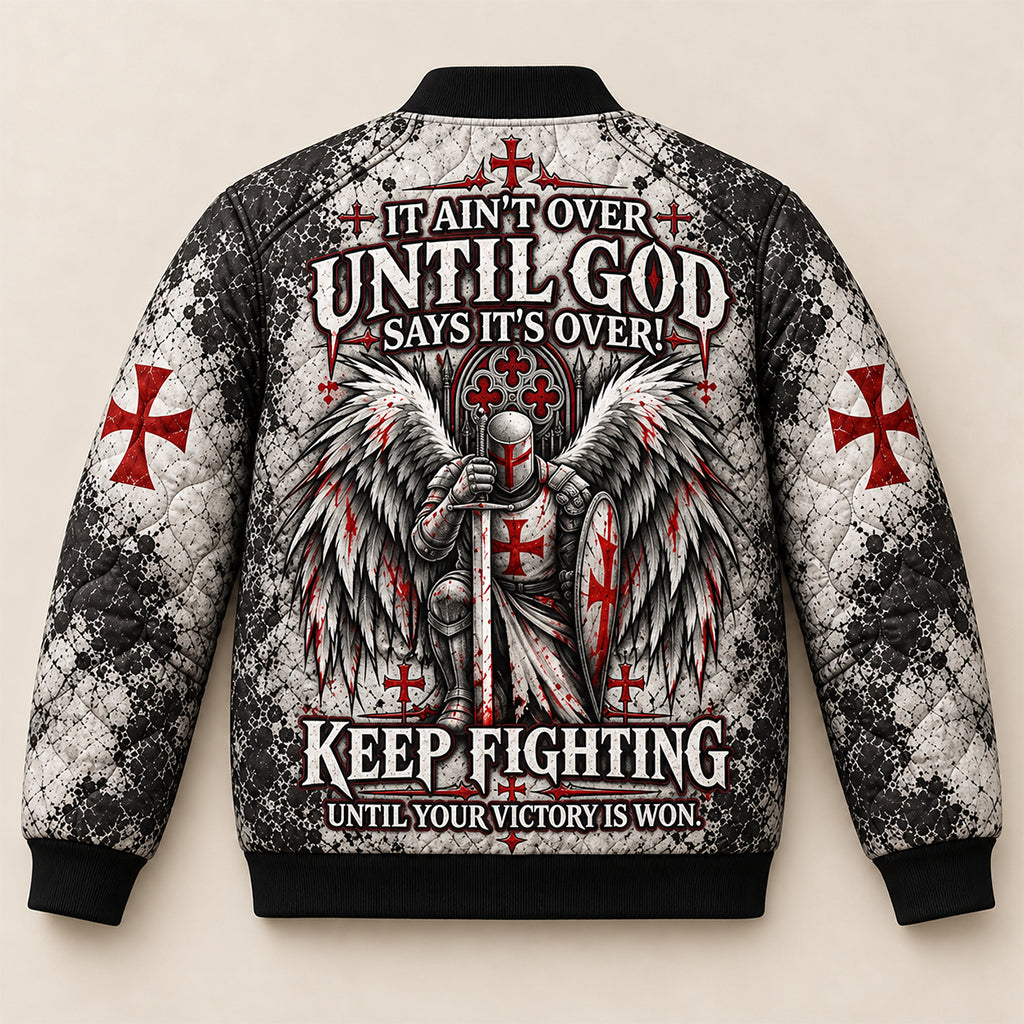 Templar Cross Keep Fighting Quilted Bomber Jacket – view 5