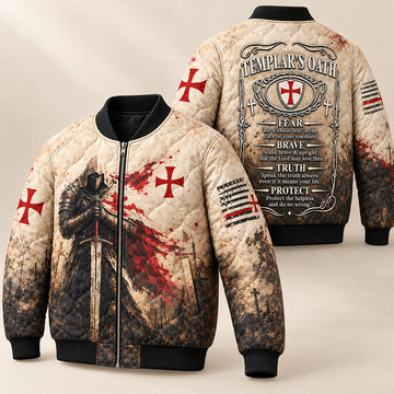Templar Oath Praying Knight Quilted Bomber Jacket