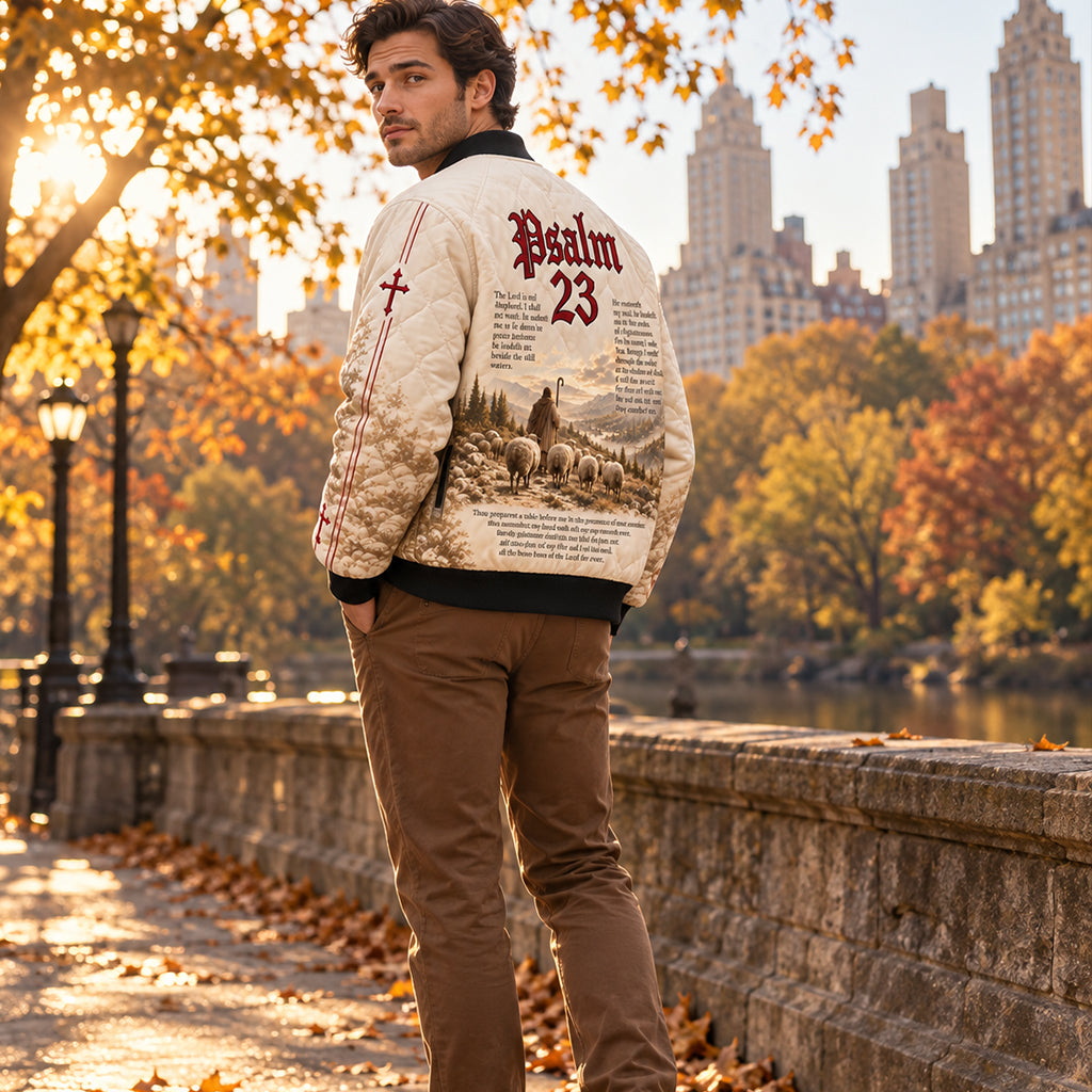 The Lord Is My Shepherd Quilted Bomber Jacket