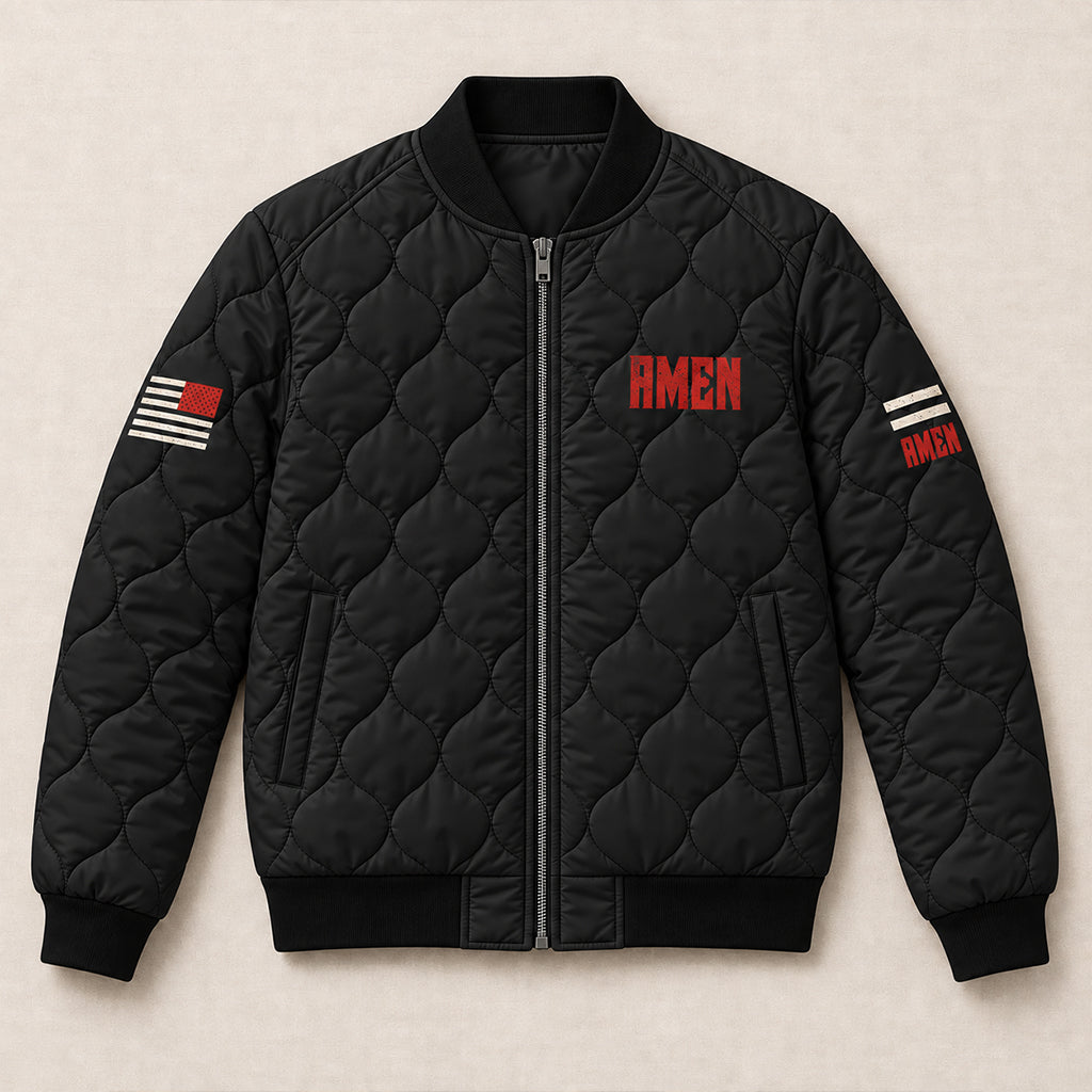 Until I Said Amen Praying Knight Quilted Bomber Jacket – view 9