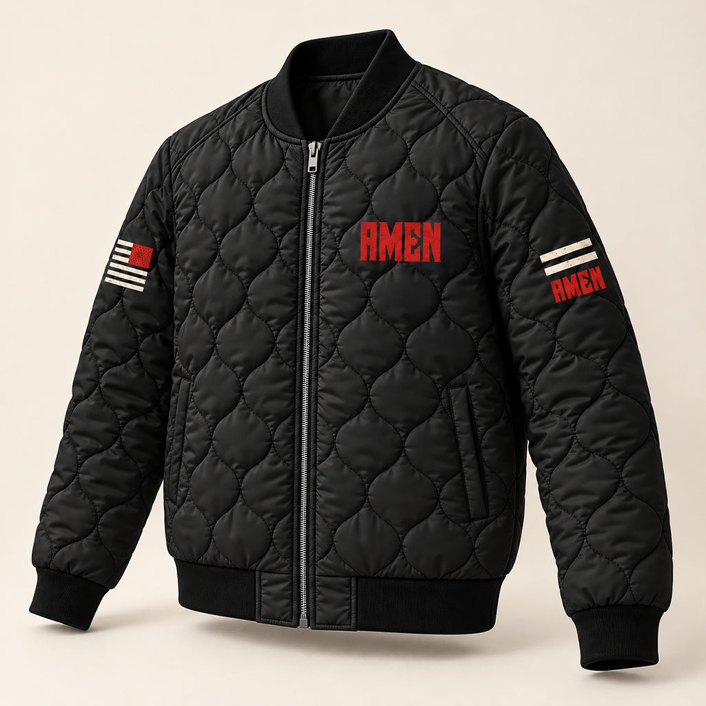 Until I Said Amen Praying Knight Quilted Bomber Jacket – view 5