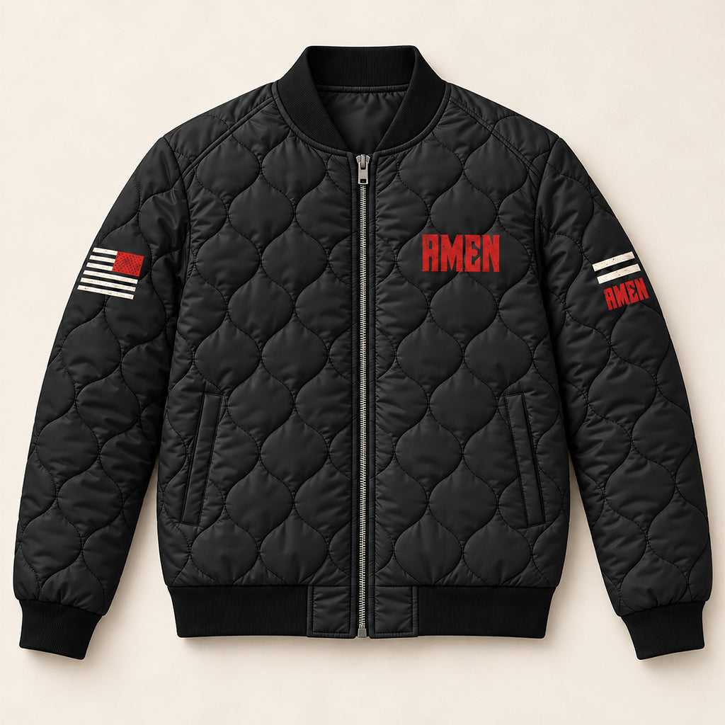 Until I Said Amen Praying Knight Quilted Bomber Jacket – view 7
