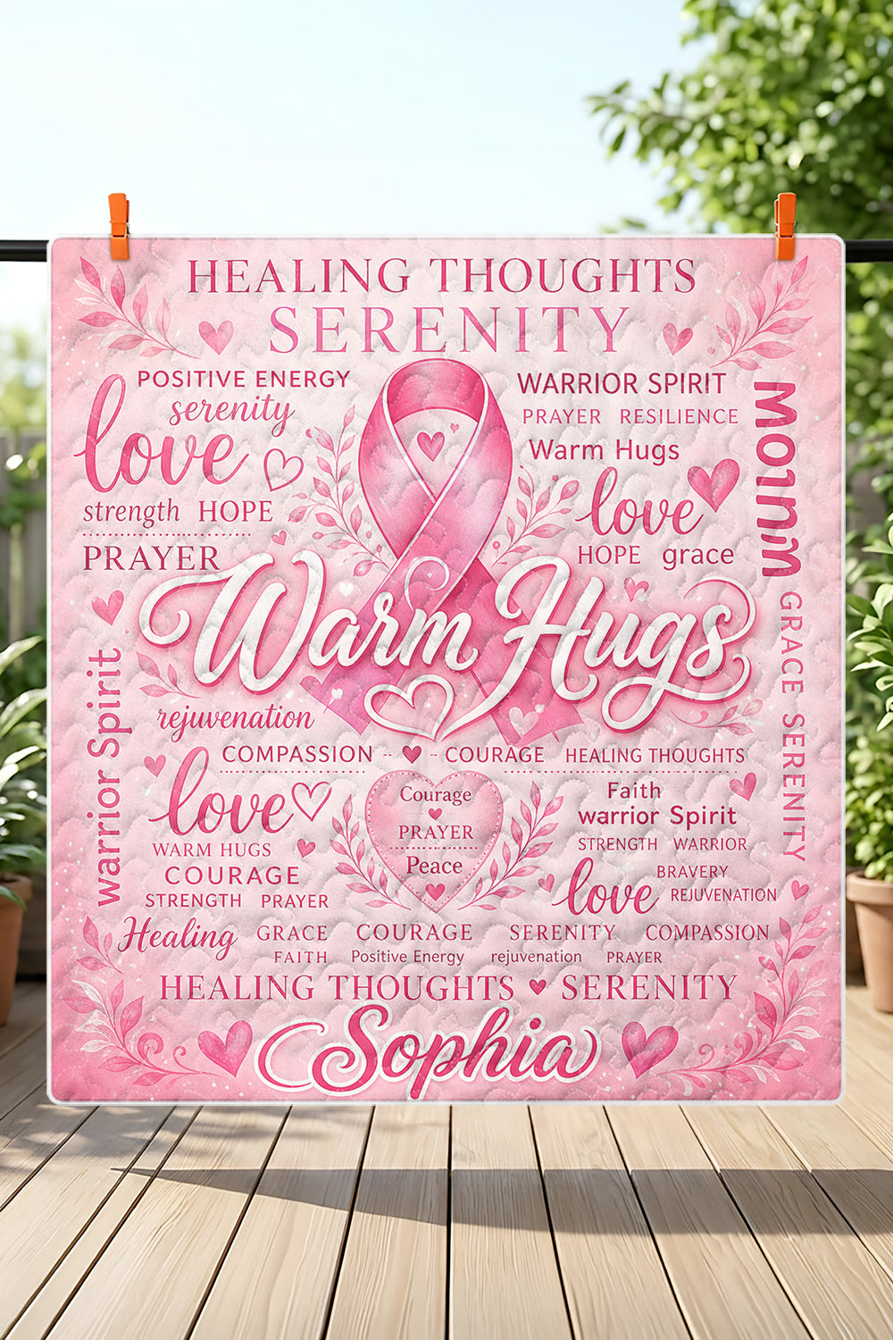 Warm Hugs Personalized Name Ribbon Quilt Blanket