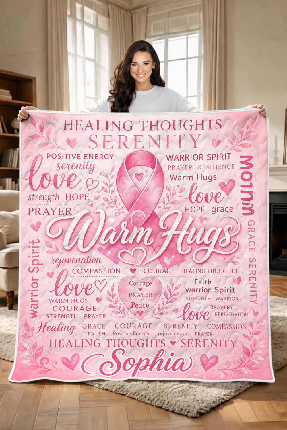Warm Hugs Personalized Name Ribbon Quilt Blanket