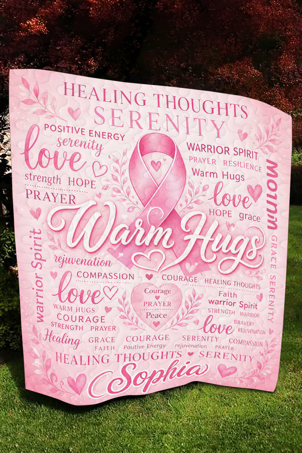 Warm Hugs Personalized Name Ribbon Quilt Blanket