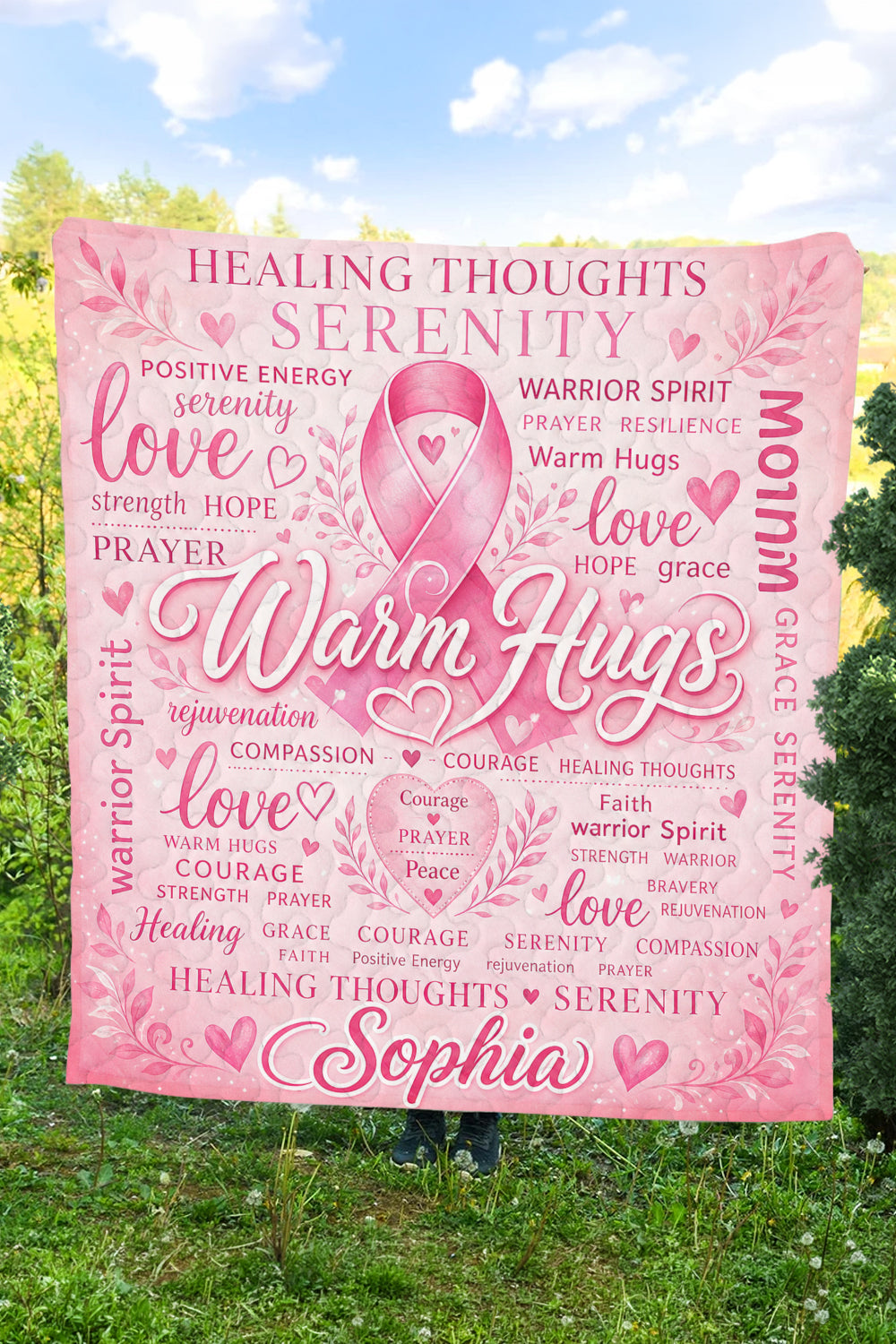 Warm Hugs Personalized Name Ribbon Quilt Blanket