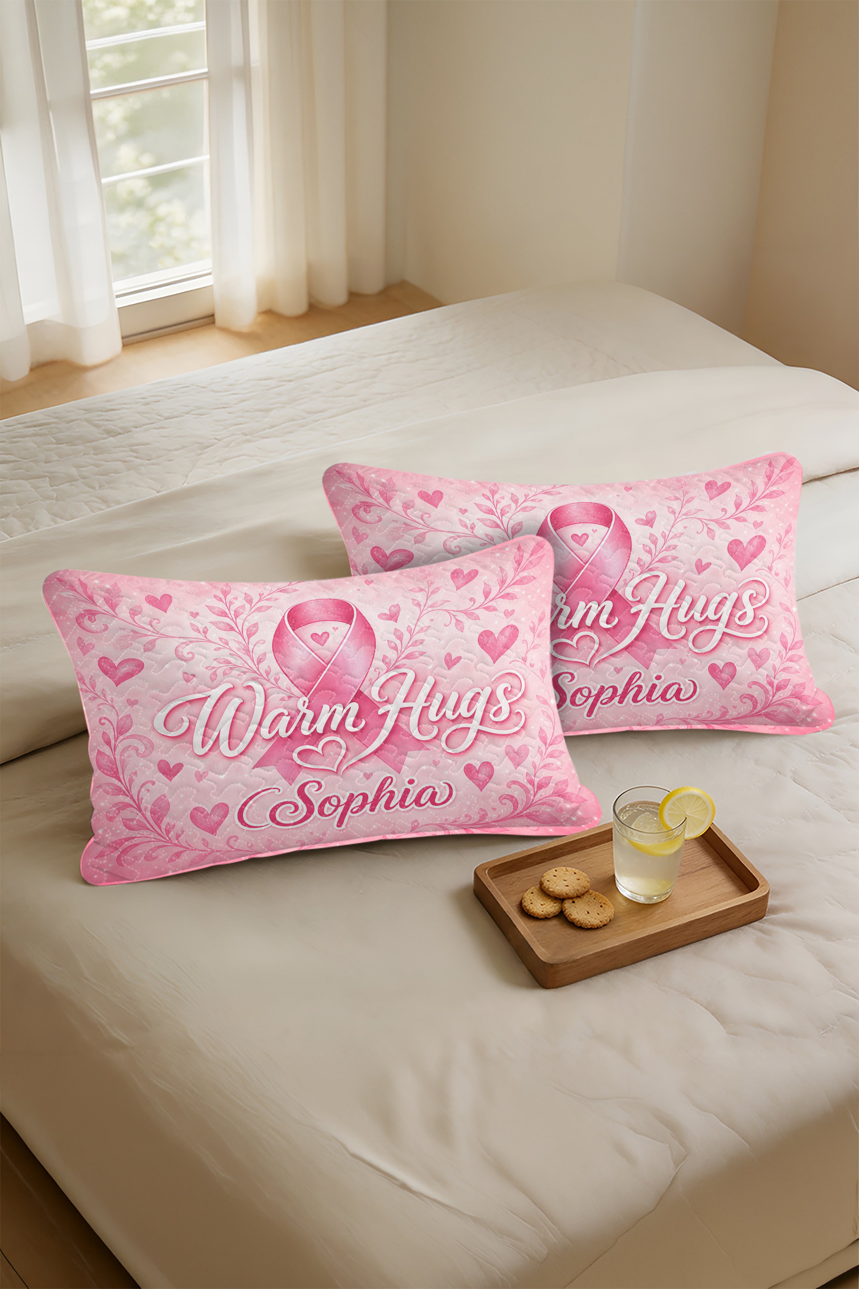 Warm Hugs Personalized Name Ribbon Quilt Pillows