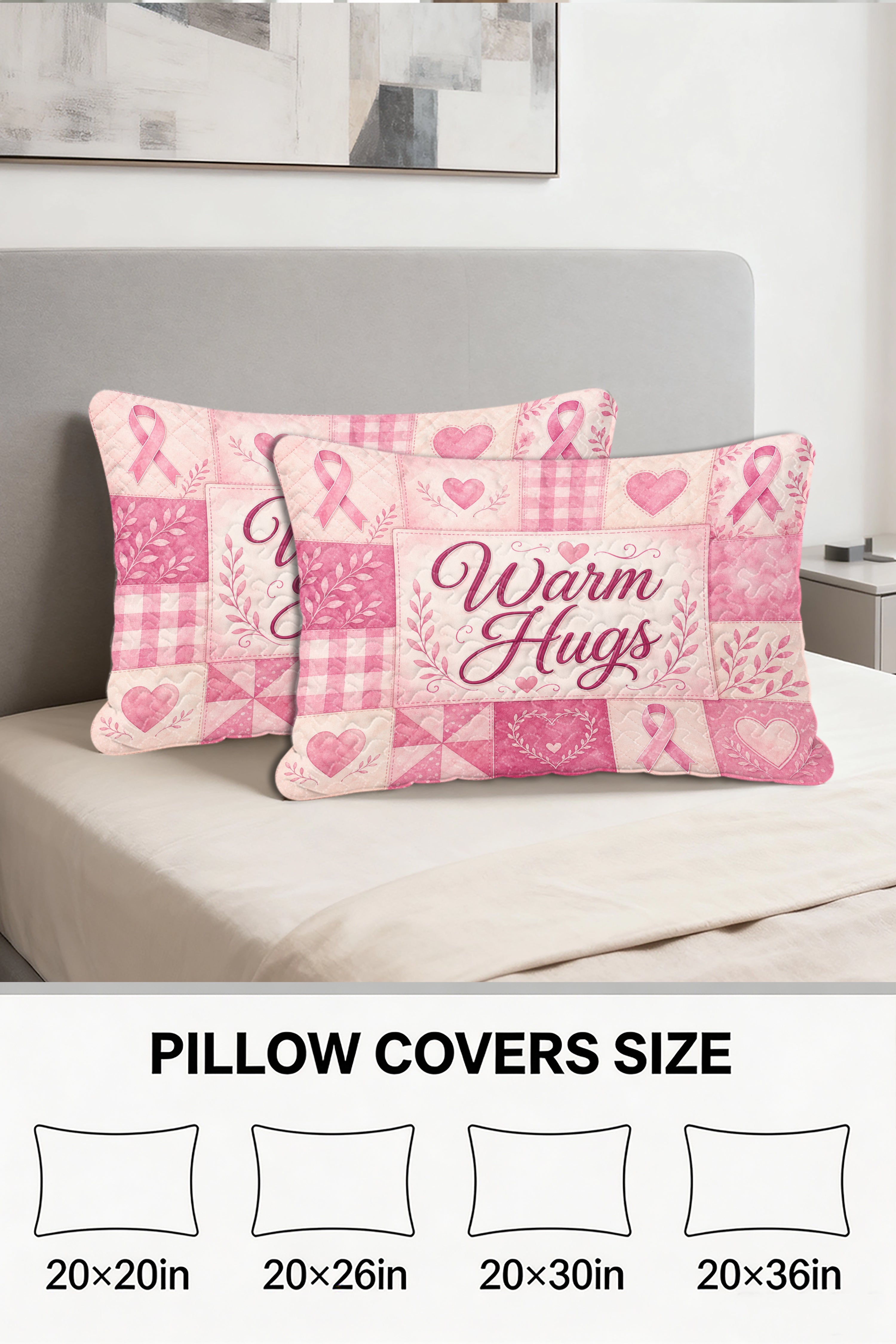 Warm Hugs Pink Word Collage Quilt Pillows