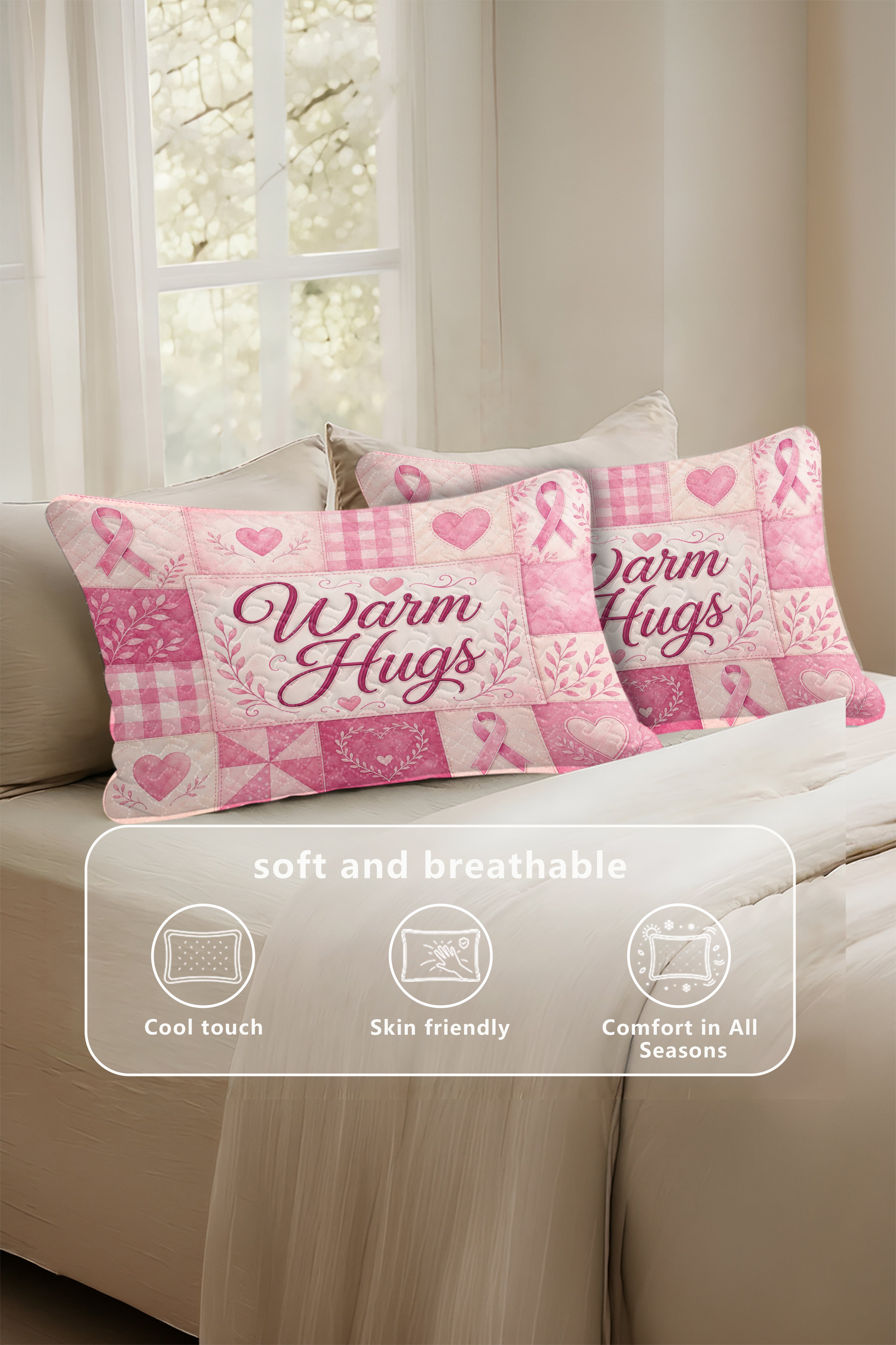 Warm Hugs Pink Word Collage Quilt Pillows