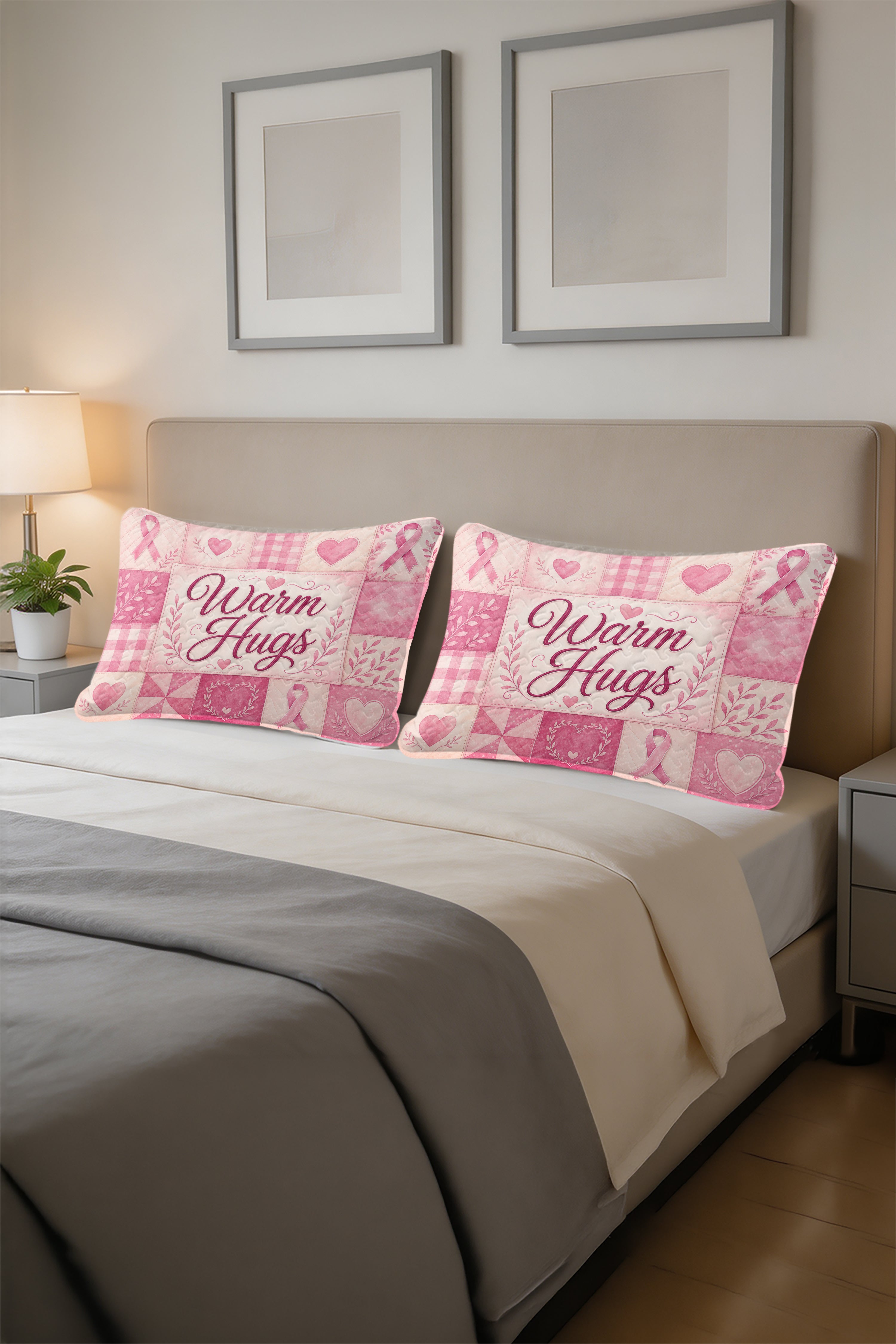Warm Hugs Pink Word Collage Quilt Pillows