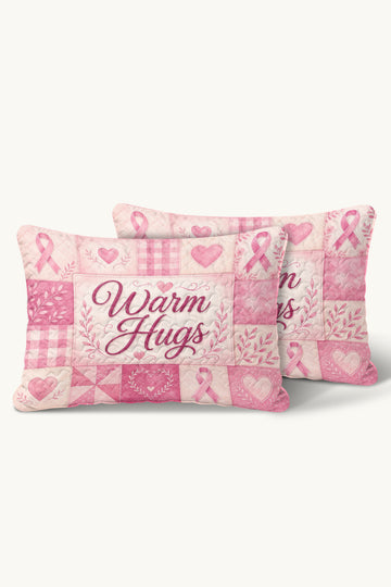 Warm Hugs Pink Word Collage Quilt Pillows