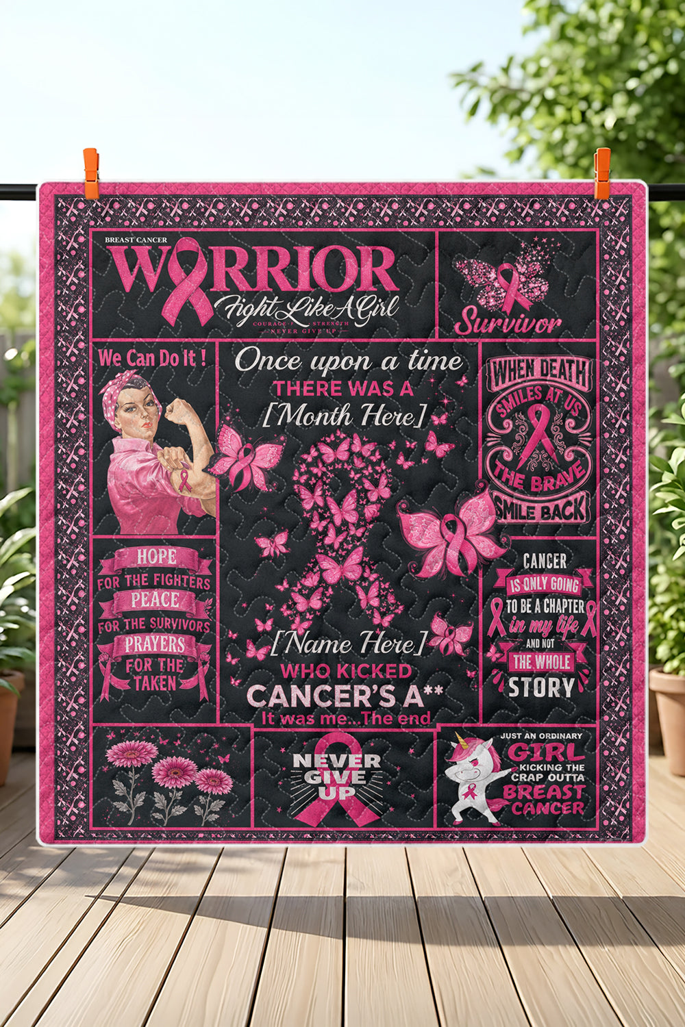 Warrior Fill In Name Month Survivor Quilt Blanket