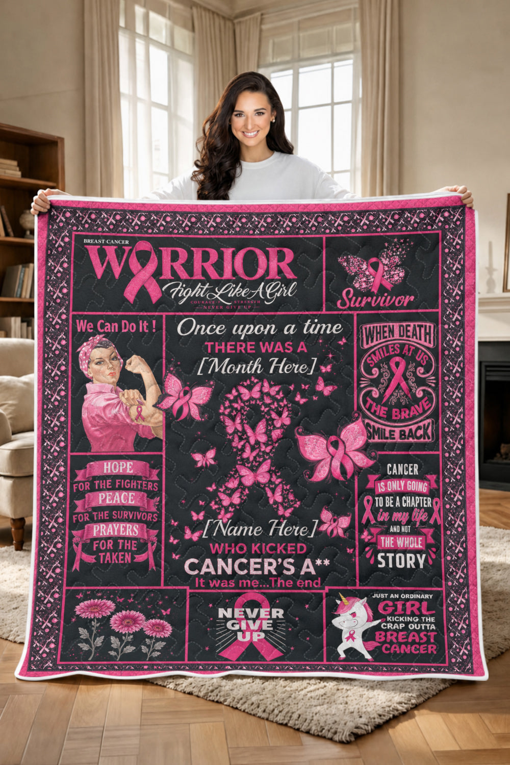 Warrior Fill In Name Month Survivor Quilt Blanket