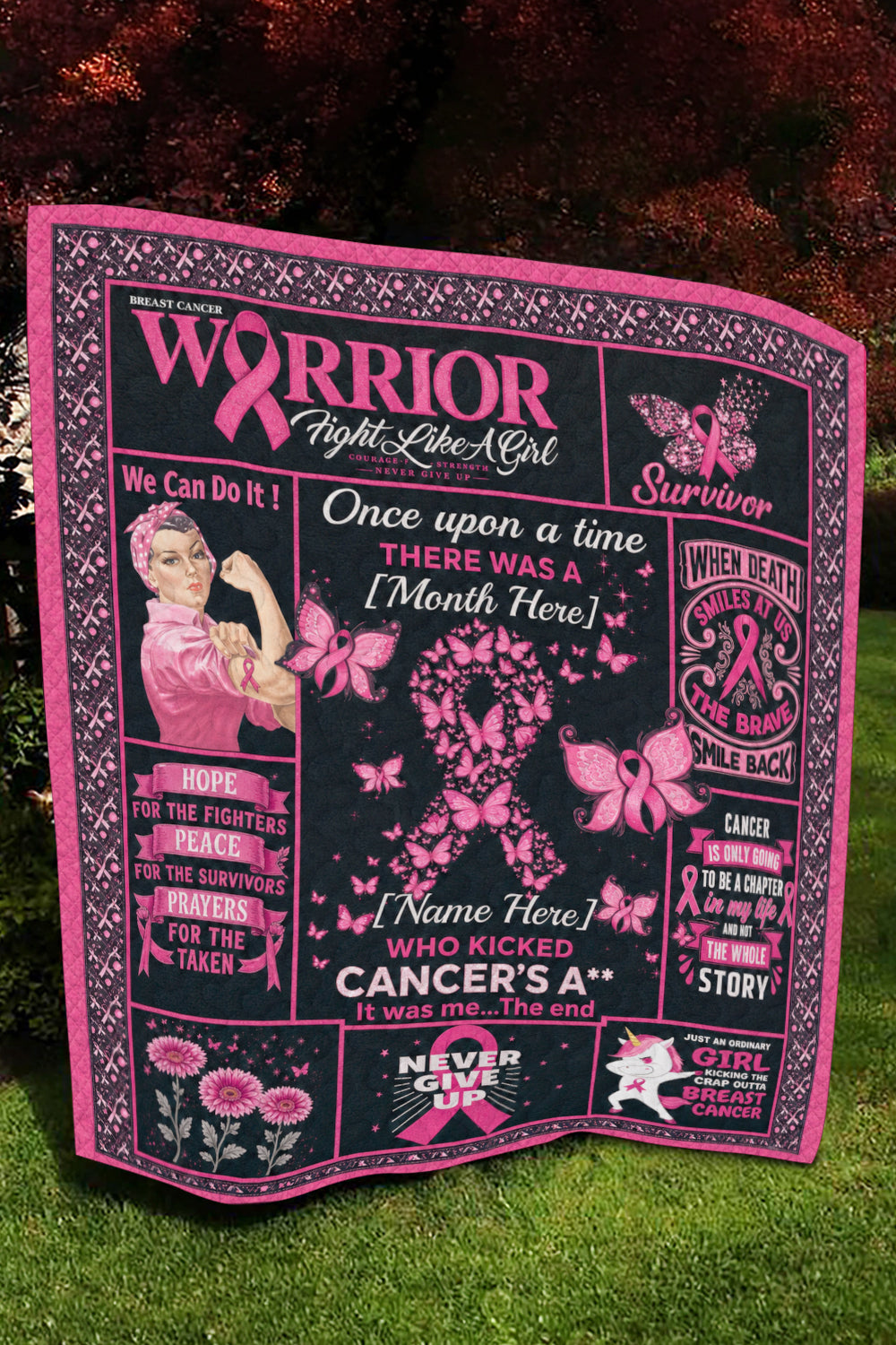 Warrior Fill In Name Month Survivor Quilt Blanket