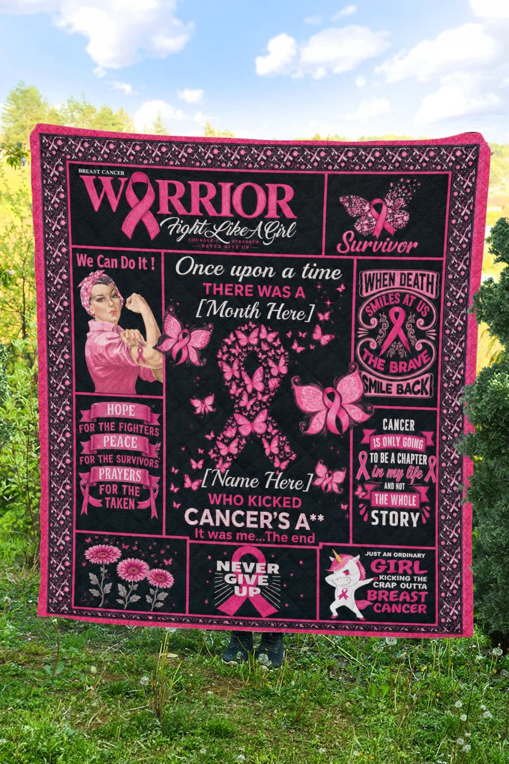 Warrior Fill In Name Month Survivor Quilt Blanket